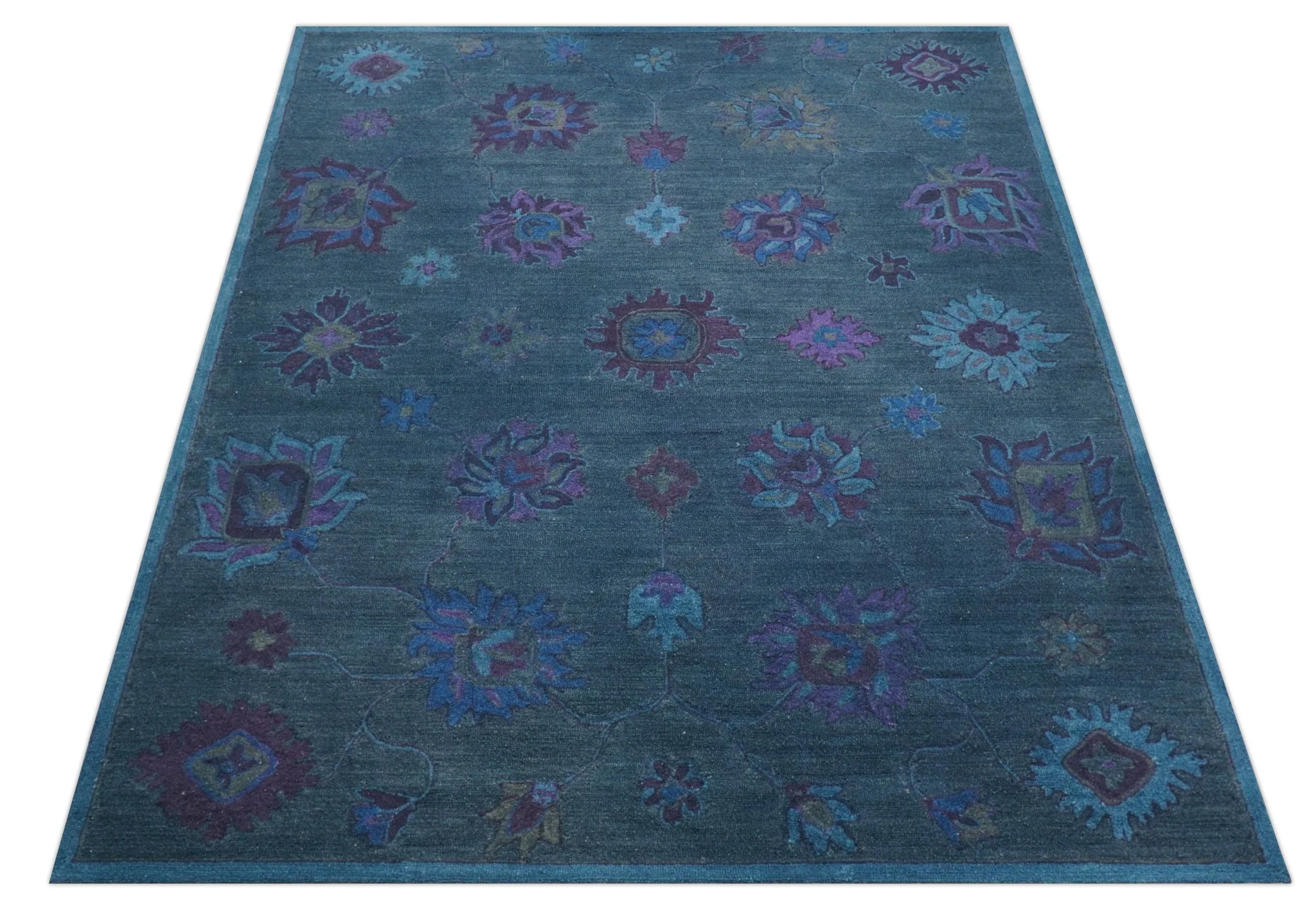 Jewel Custom Made Traditional Overdyed Blue Hand Tufted Wool Rug - Image 4
