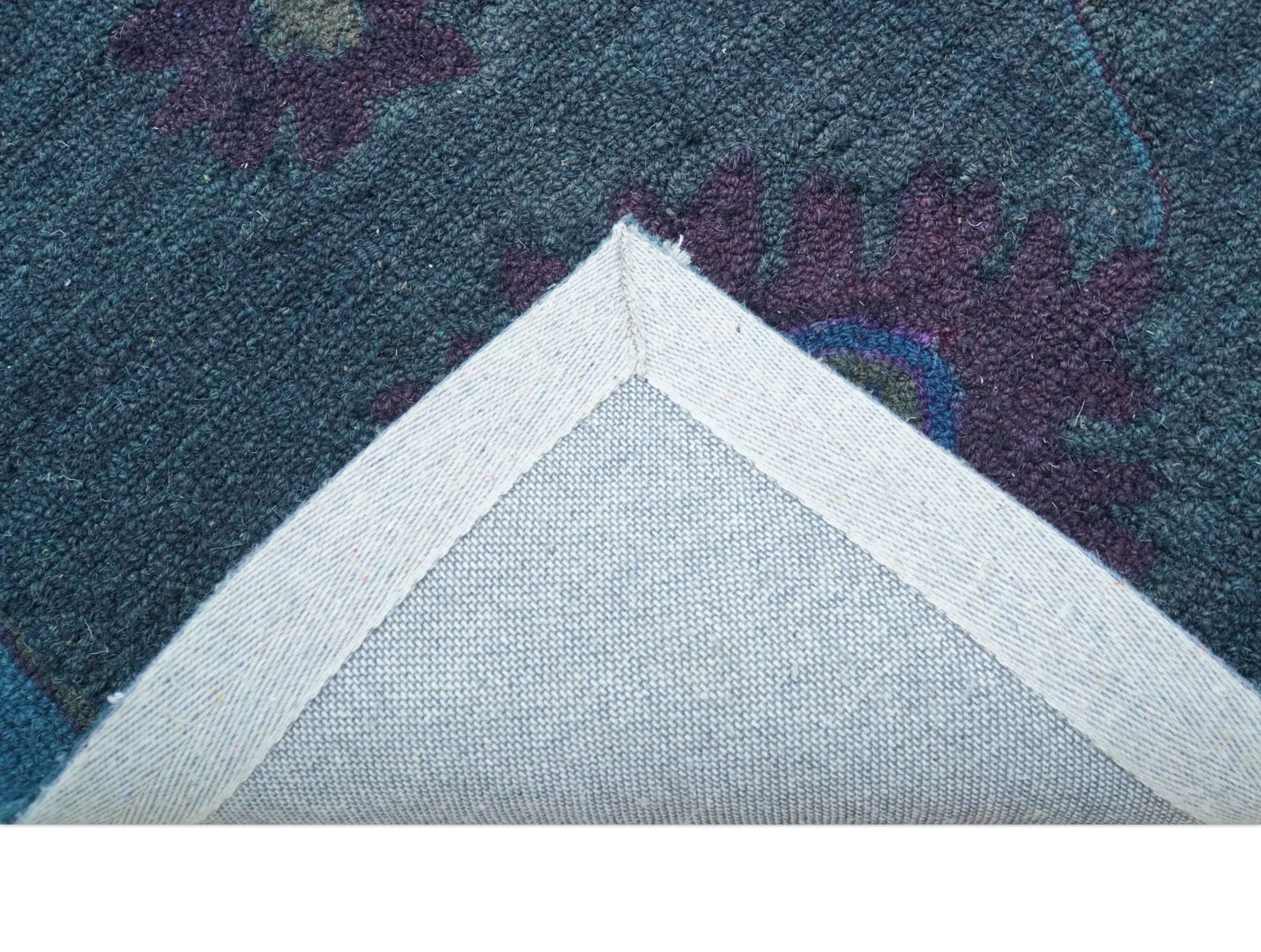 Jewel Custom Made Traditional Overdyed Blue Hand Tufted Wool Rug - Image 8