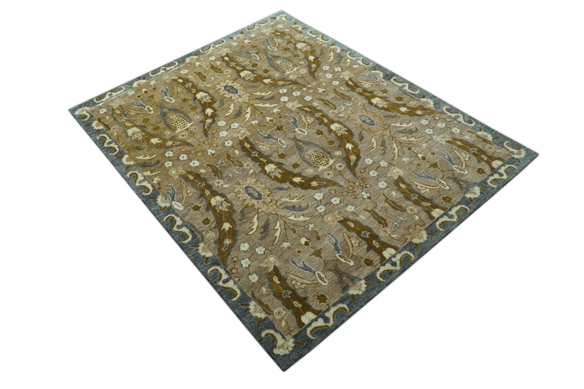 Custom Made Traditional Oushak Brown Hand Tufted Wool Area Rug - Image 10