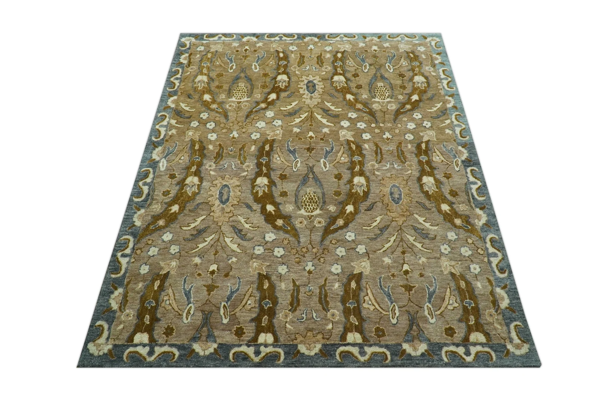 Custom Made Traditional Oushak Brown Hand Tufted Wool Area Rug - Image 11