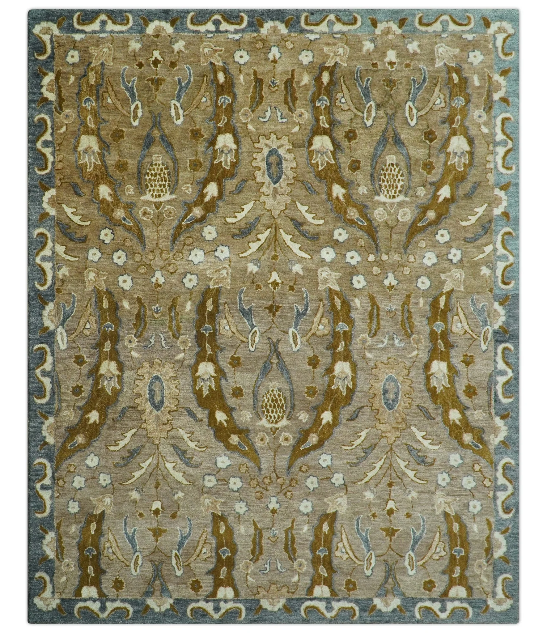 Custom Made Traditional Oushak Brown Hand Tufted Wool Area Rug - Image 2