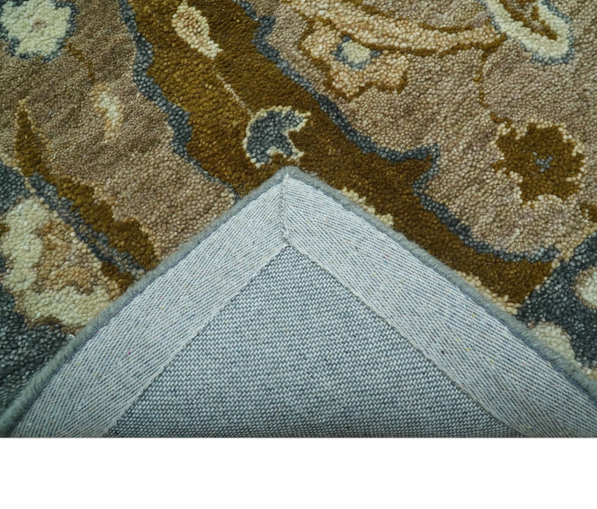 Custom Made Traditional Oushak Brown Hand Tufted Wool Area Rug - Image 6