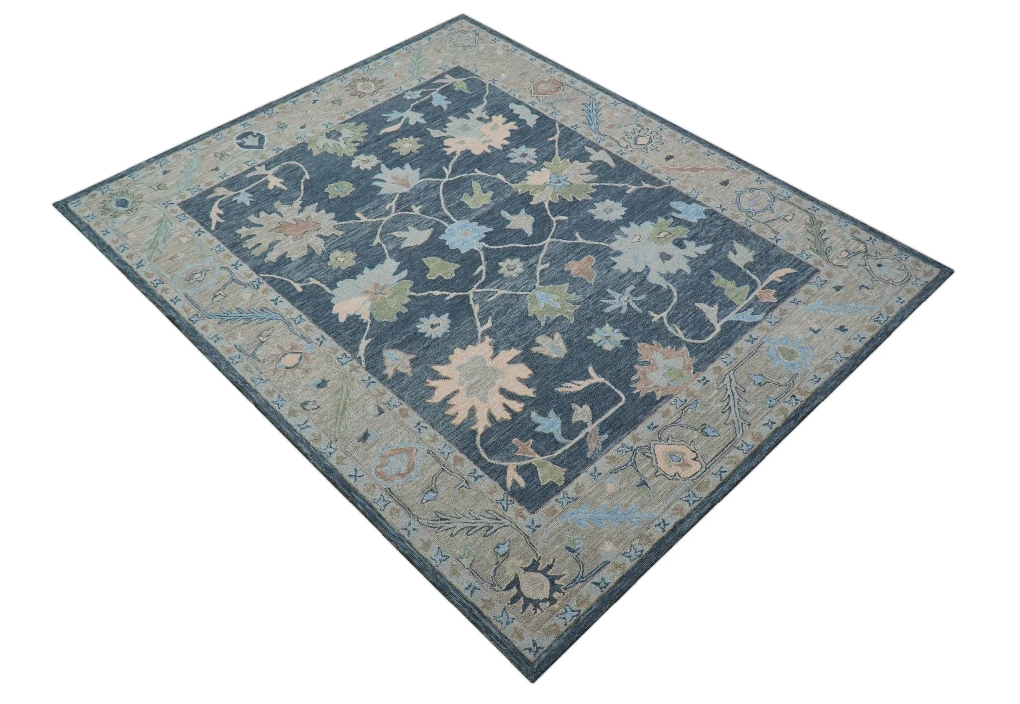Custom Made Traditional Oushak Charcoal And Beige Hand Tufted Wool Area Rug - Image 10