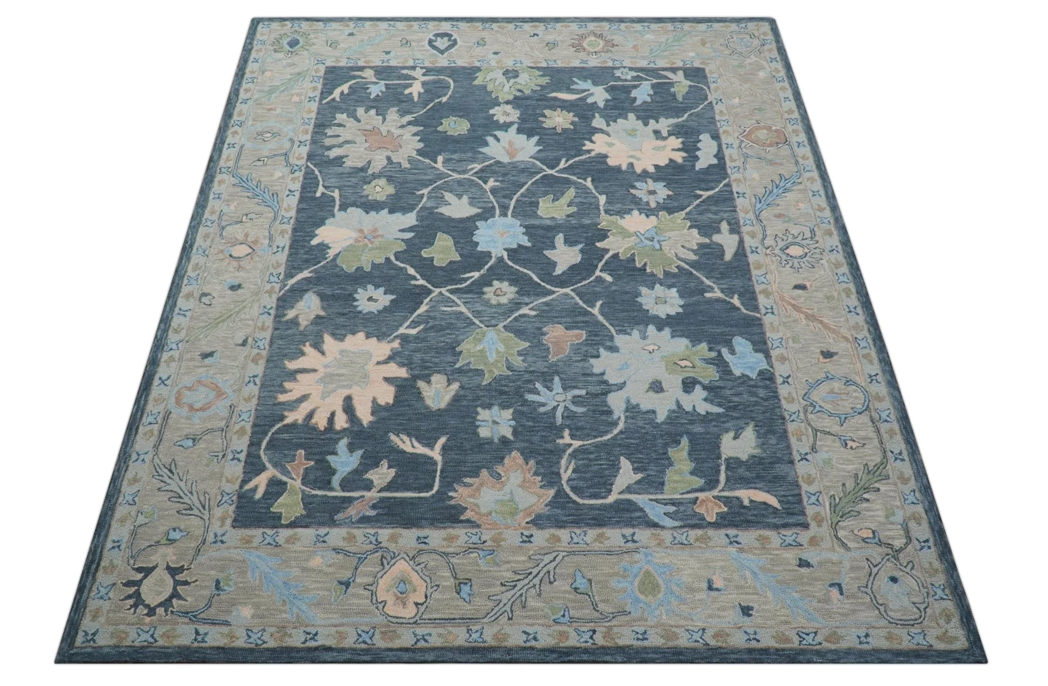 Custom Made Traditional Oushak Charcoal And Beige Hand Tufted Wool Area Rug - Image 11
