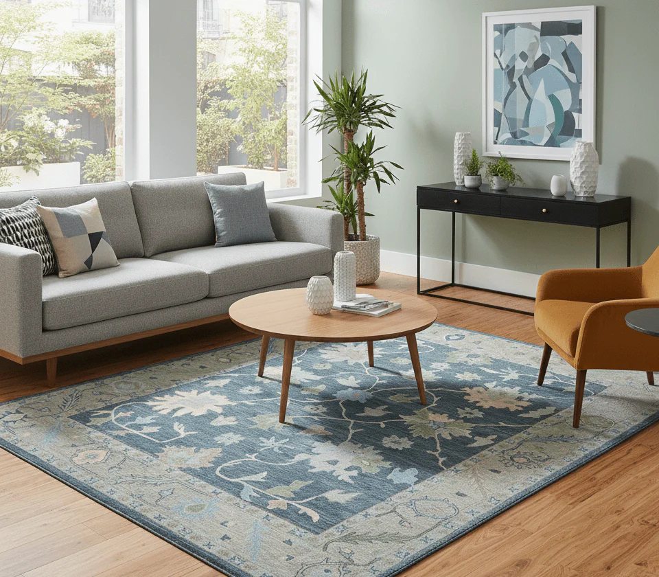 Custom Made Traditional Oushak Charcoal And Beige Hand Tufted Wool Area Rug - Image 2