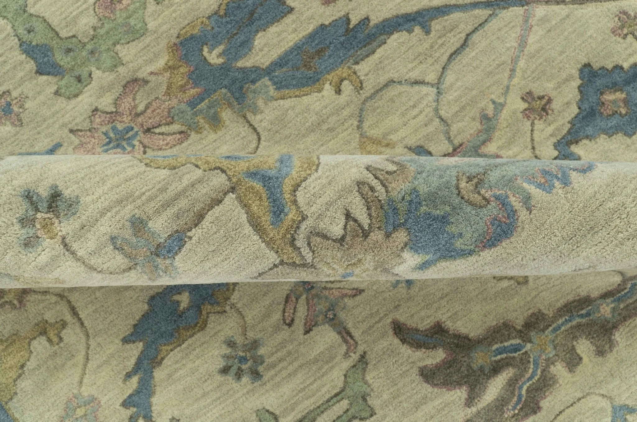 Custom Made Traditional Oushak Design Beige And Blue Hand Tufted Wool Area Rug - Image 7