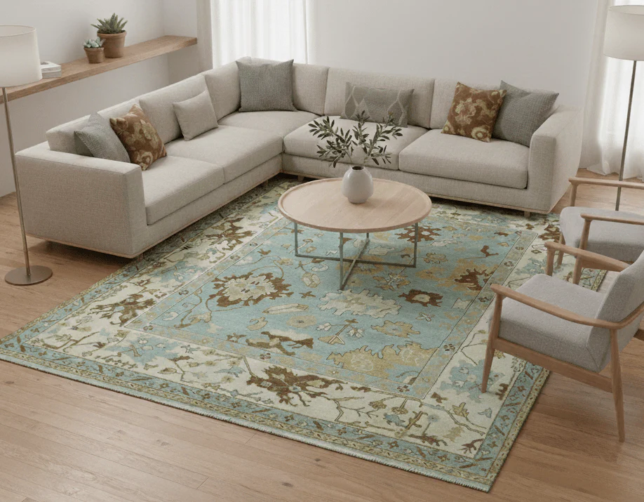 Custom Made Traditional Oushak Design Blue Hand Knotted Wool Area Rug - Image 2