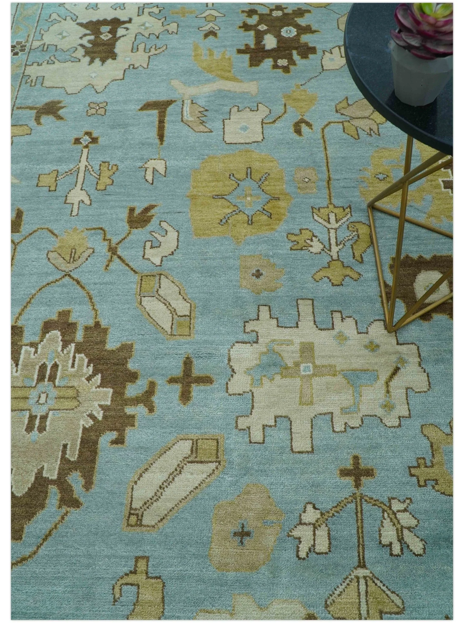 Custom Made Traditional Oushak Design Blue Hand Knotted Wool Area Rug - Image 3