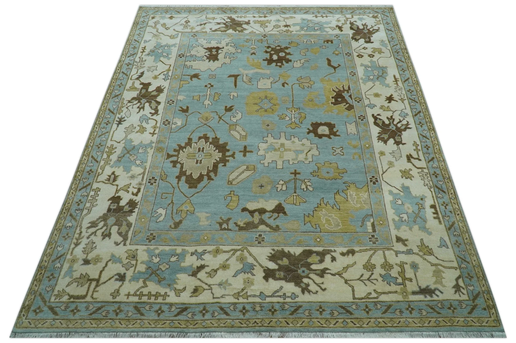 Custom Made Traditional Oushak Design Blue Hand Knotted Wool Area Rug - Image 5