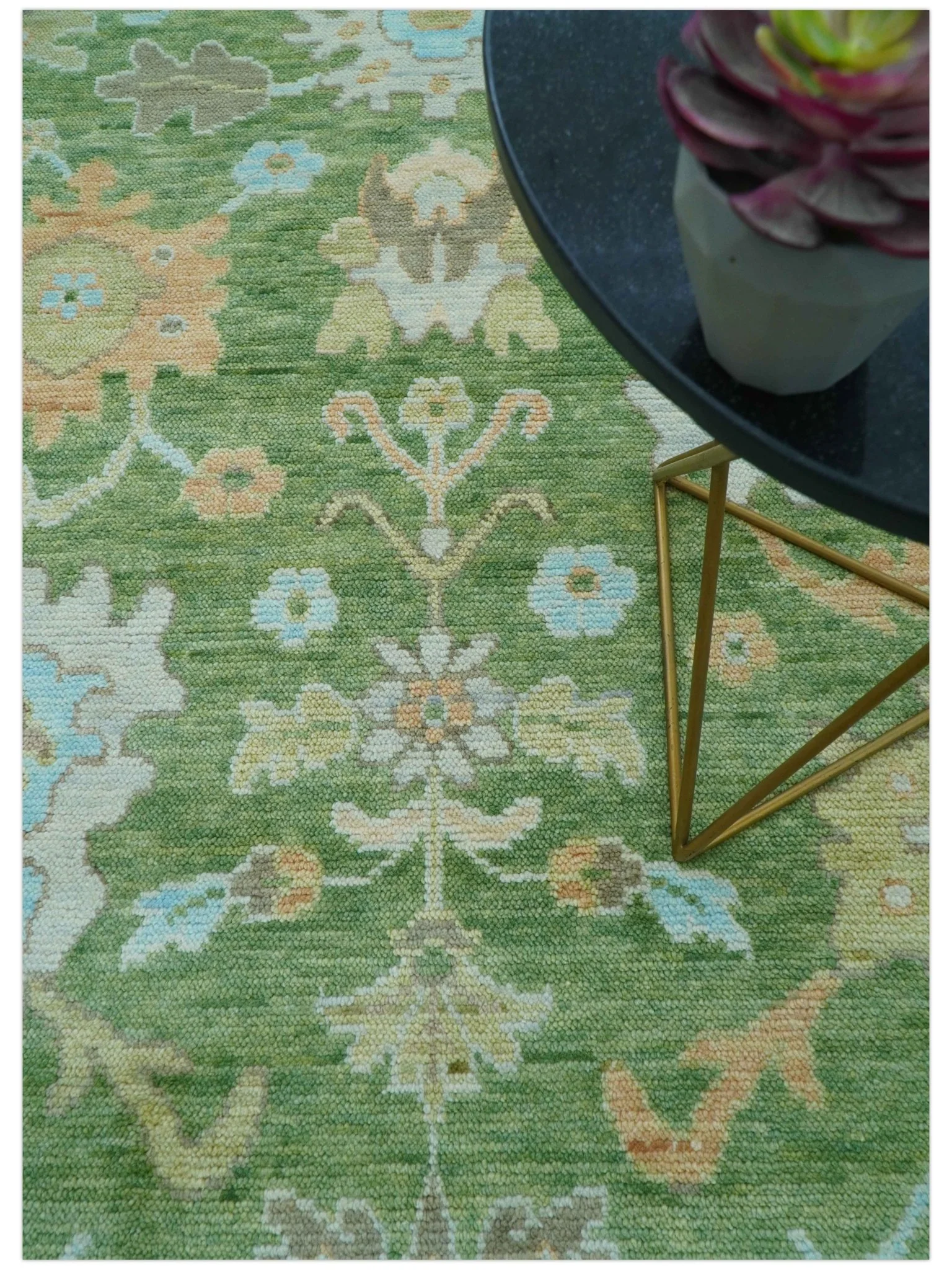 Custom Made Antique Green Traditional Oushak Design Hand Knotted Wool Area Rug - Image 4