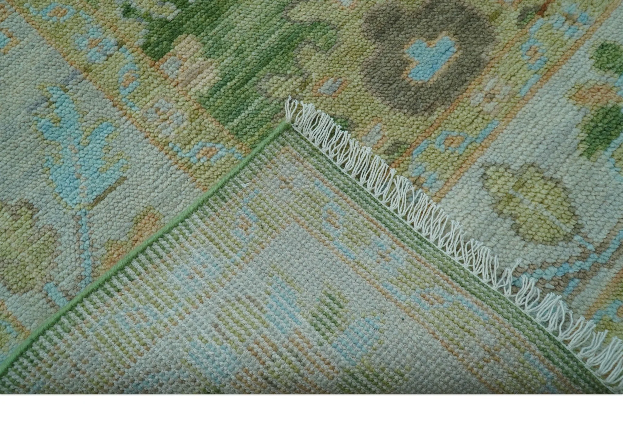 Custom Made Antique Green Traditional Oushak Design Hand Knotted Wool Area Rug - Image 6