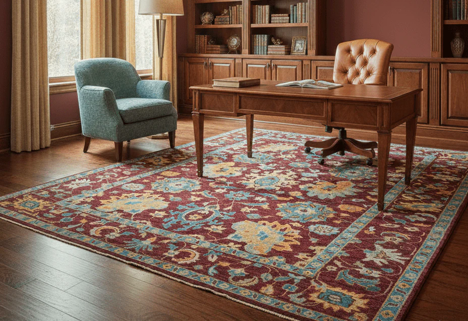 Custom Made Traditional Oushak Design Maroon Hand Knotted Wool Area Rug - Image 2