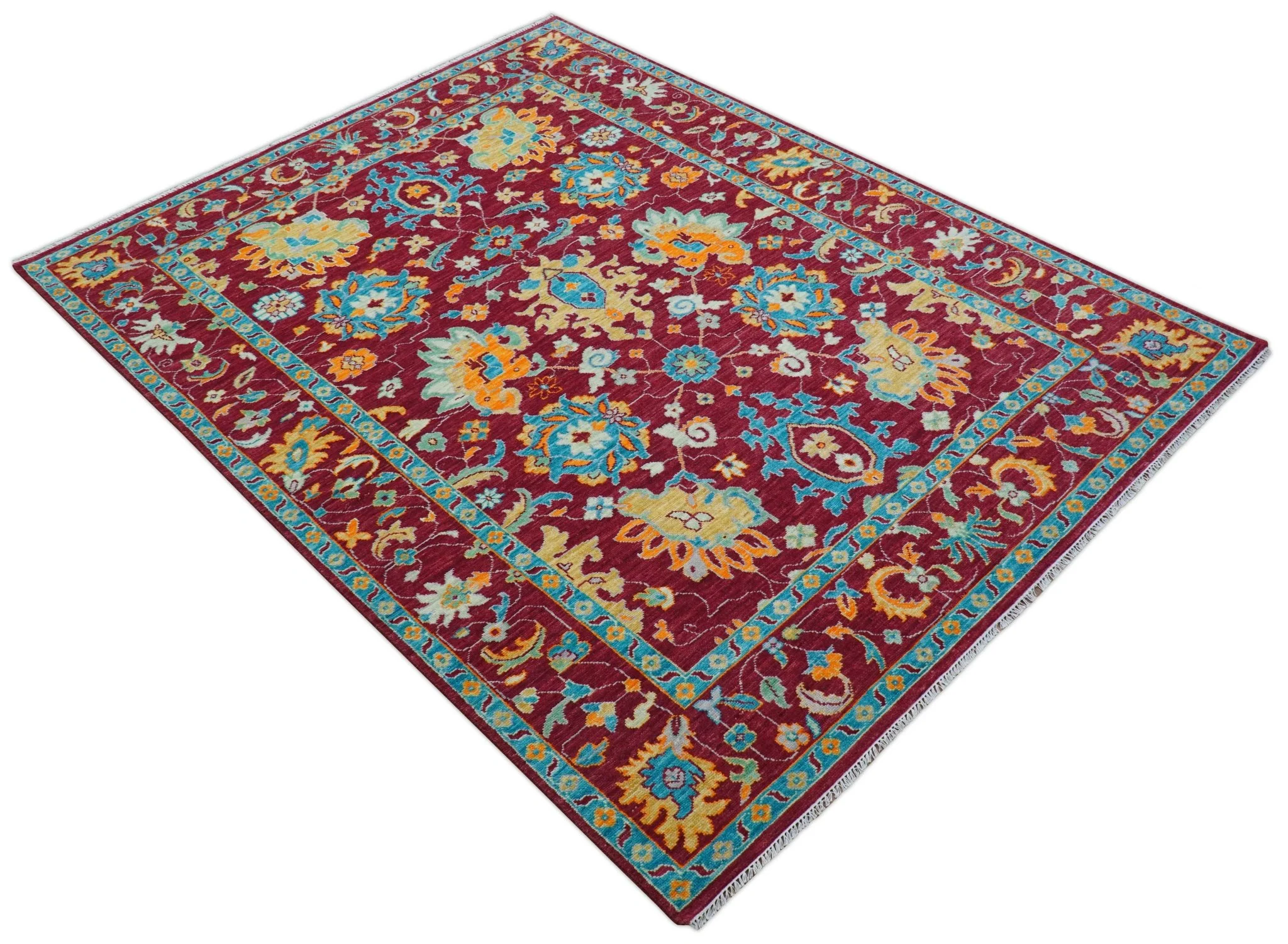 Custom Made Traditional Oushak Design Maroon Hand Knotted Wool Area Rug - Image 5