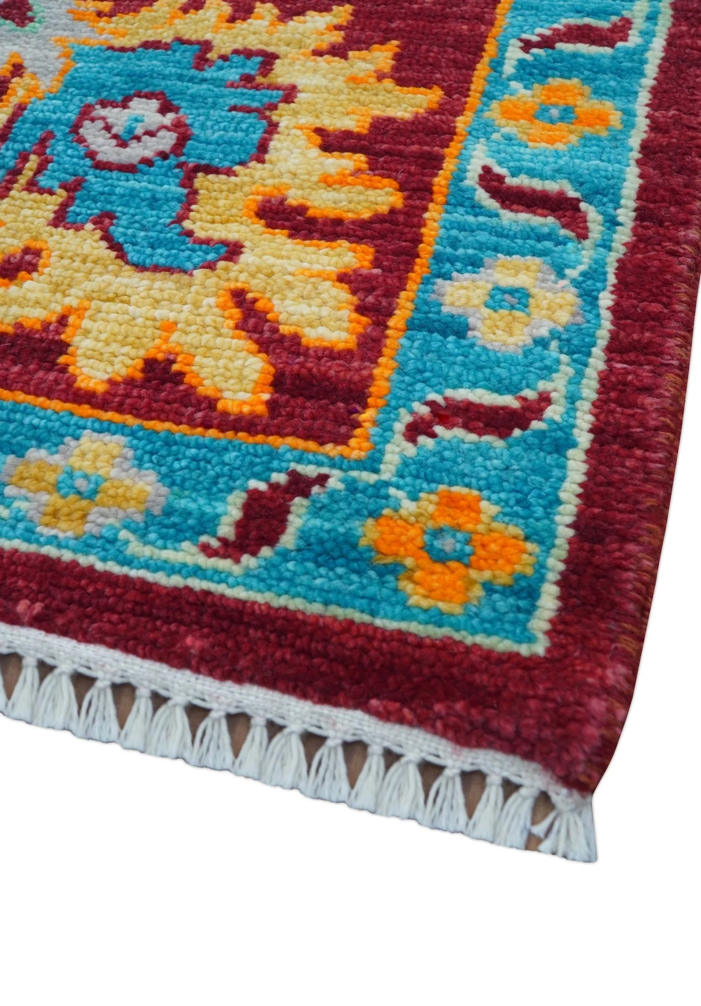 Custom Made Traditional Oushak Design Maroon Hand Knotted Wool Area Rug - Image 7