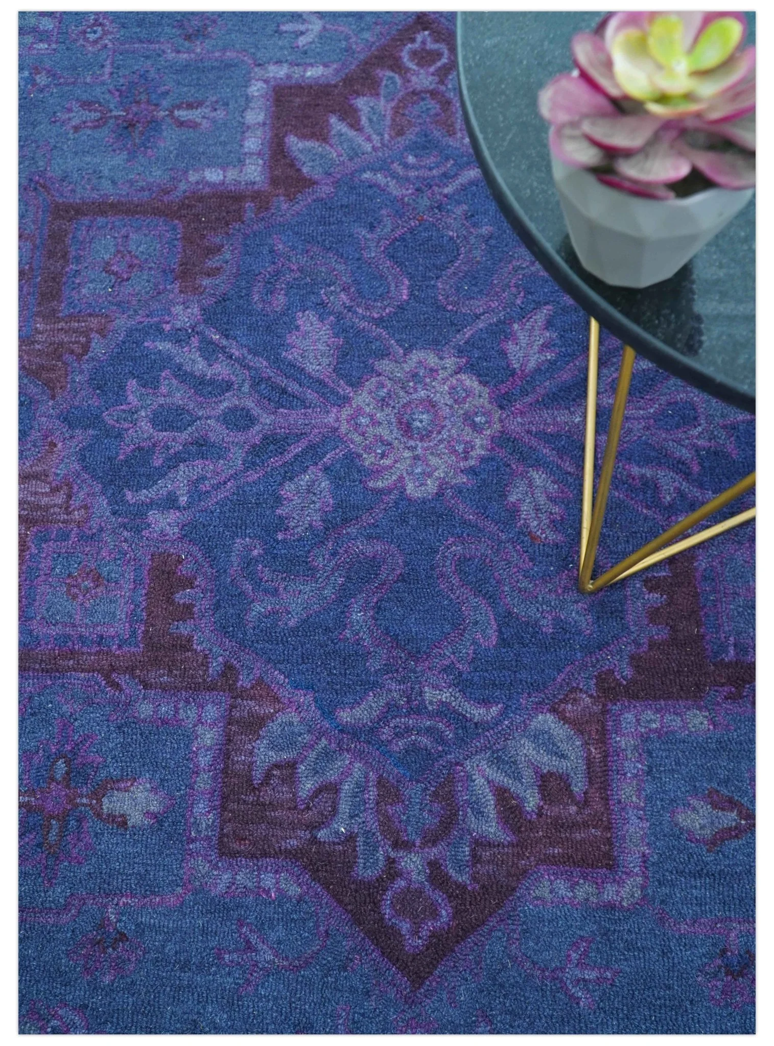 Sky Traditional Design Purple Hand Tufted Overdyed Wool Rug - Image 3