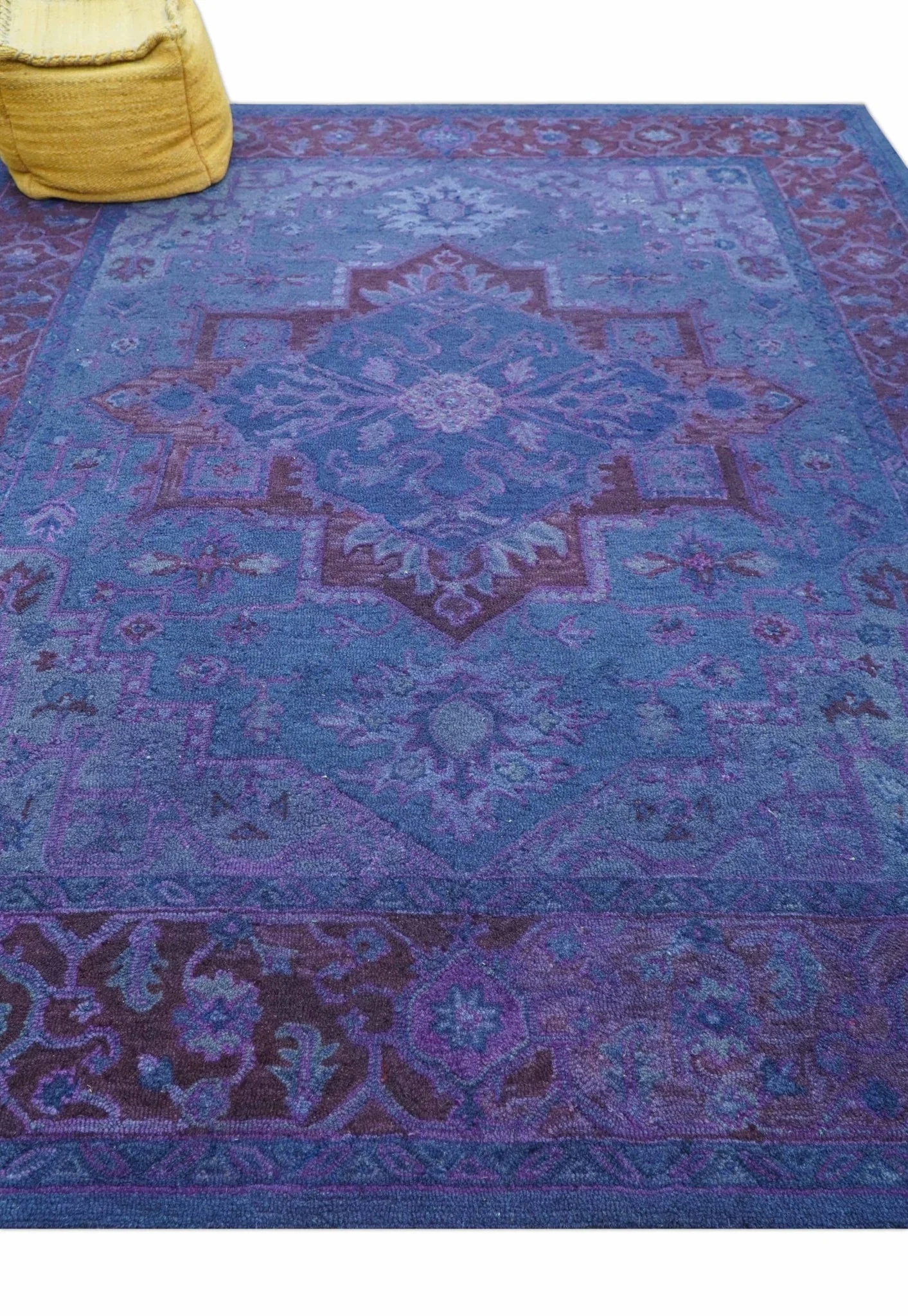 Sky Traditional Design Purple Hand Tufted Overdyed Wool Rug - Image 4