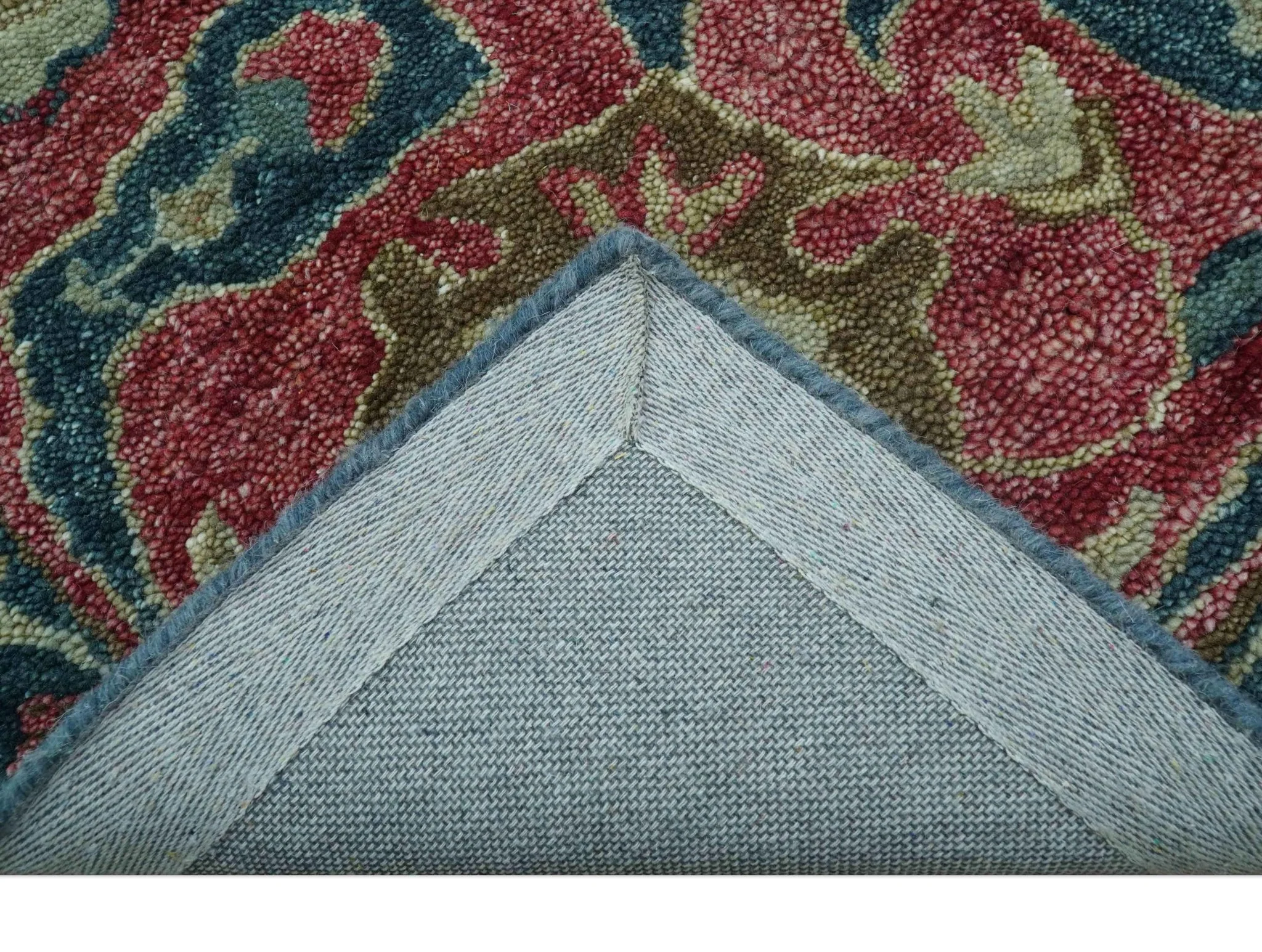 Custom Made Traditional Oushak Design Teal Hand Tufted Wool  Rug - Image 5