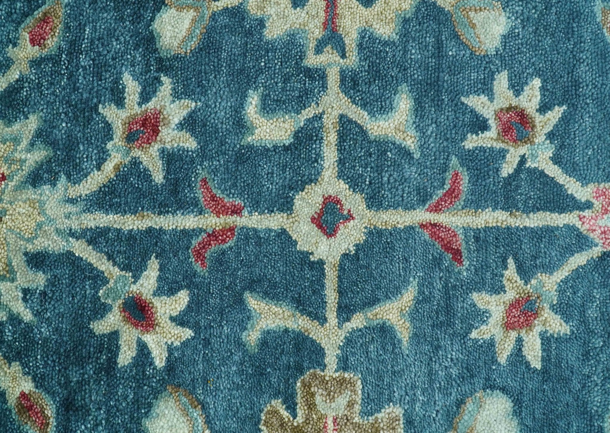 Custom Made Traditional Oushak Design Teal Hand Tufted Wool  Rug - Image 6