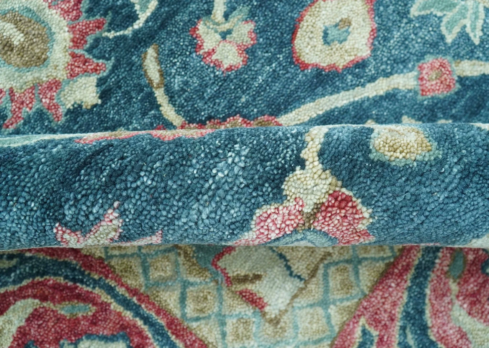 Custom Made Traditional Oushak Design Teal Hand Tufted Wool  Rug - Image 7
