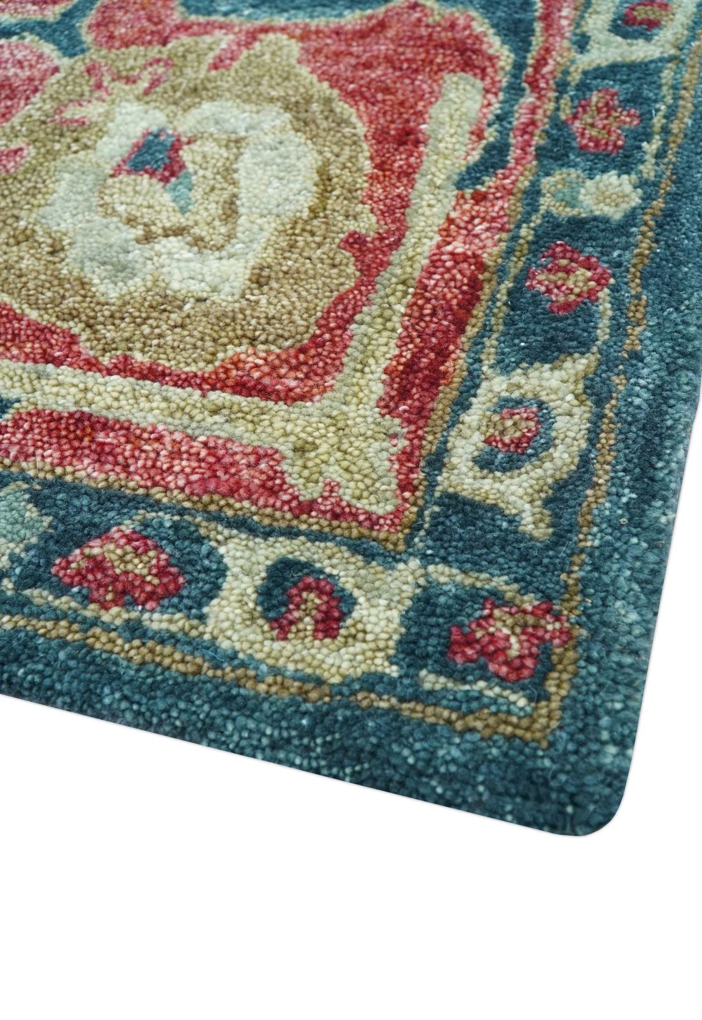 Custom Made Traditional Oushak Design Teal Hand Tufted Wool  Rug - Image 9