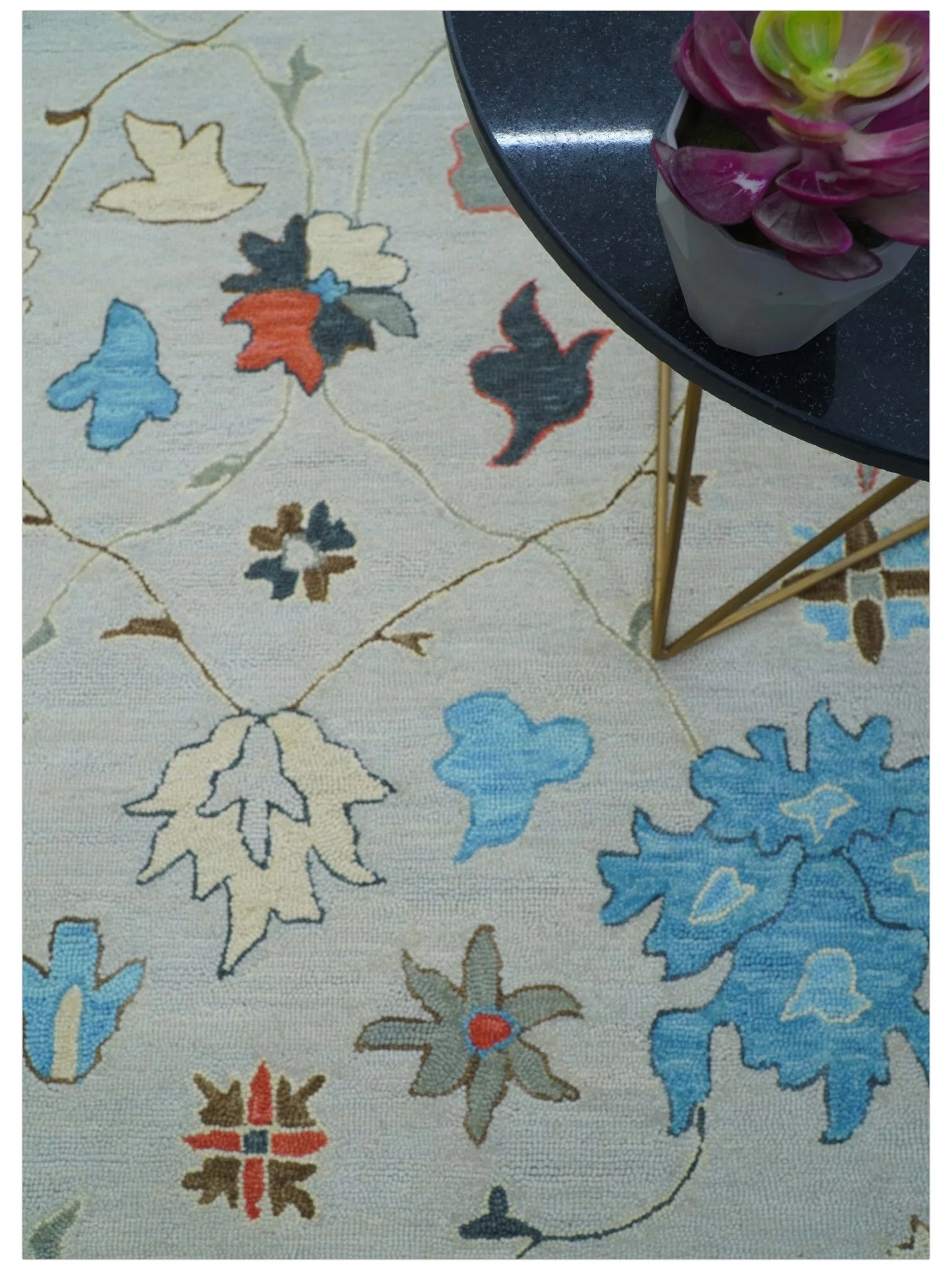 Custom Made Traditional Oushak Silver Hand Tufted Wool Area Rug - Image 3