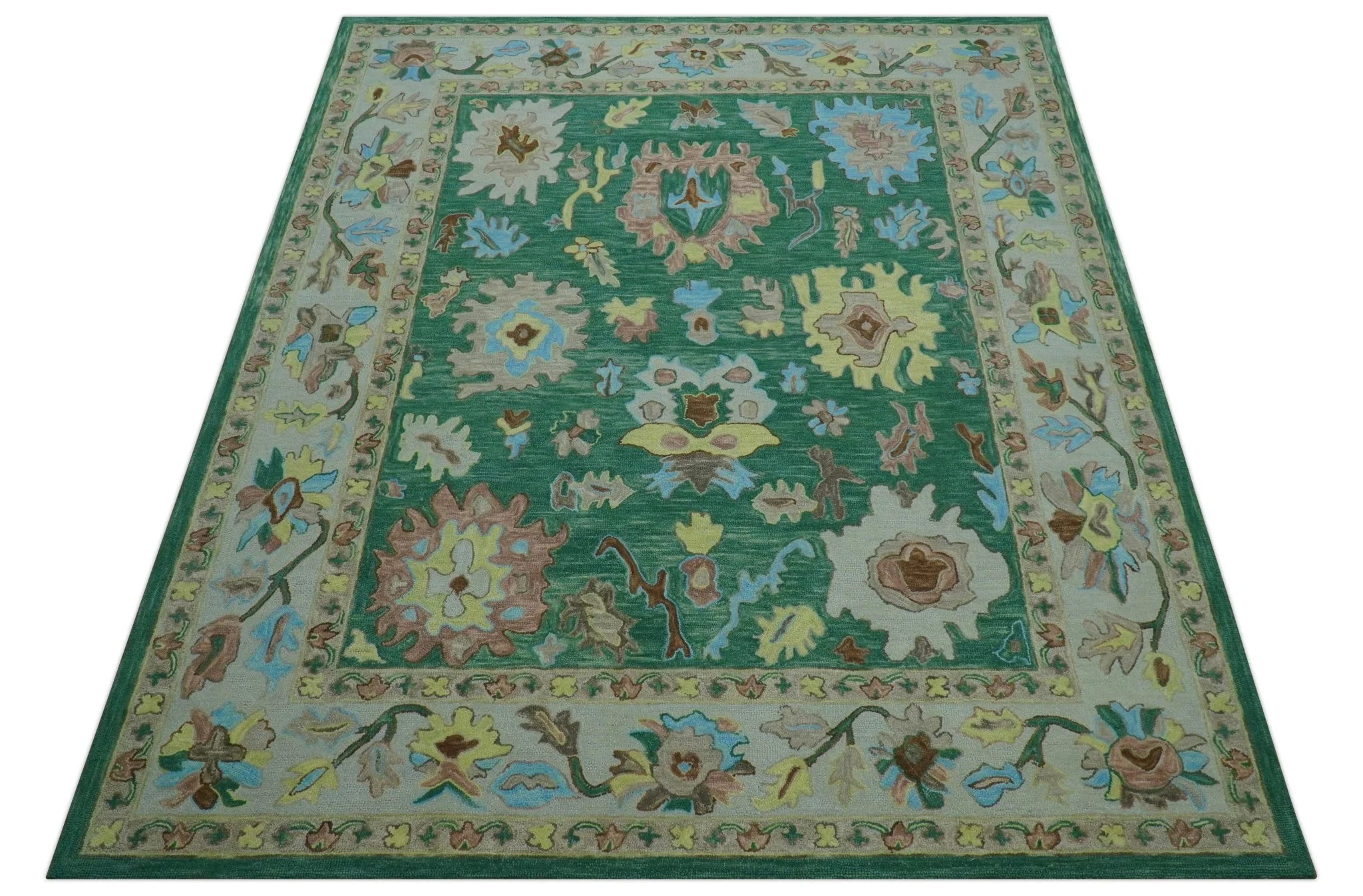 Custom Made Traditional Oushak Green Hand Tufted Wool Area Rug - Image 10