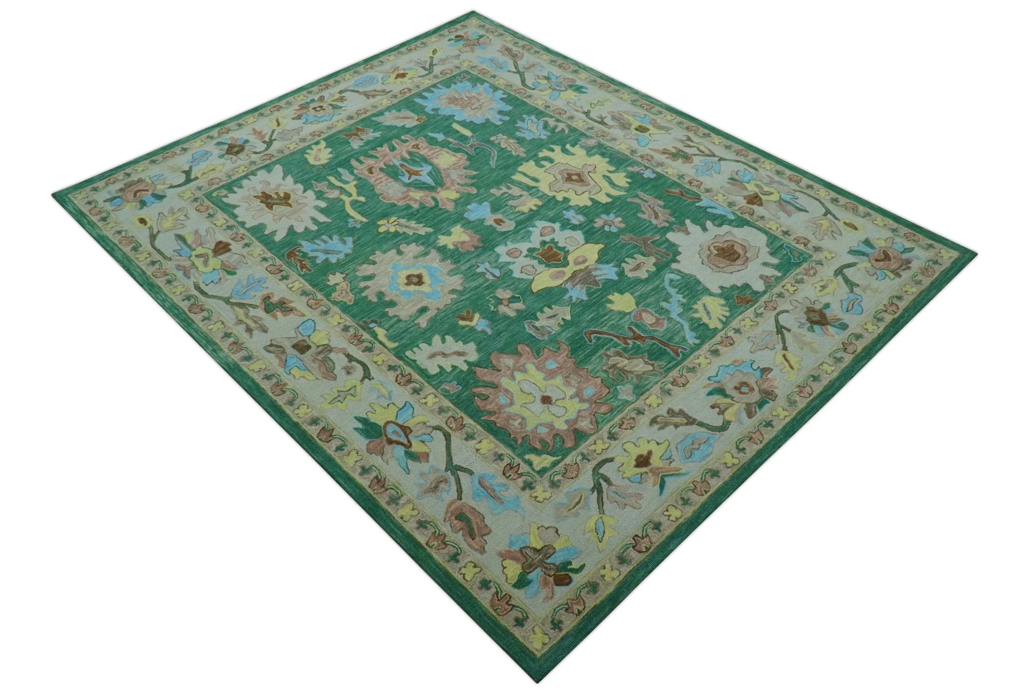 Custom Made Traditional Oushak Green Hand Tufted Wool Area Rug - Image 11
