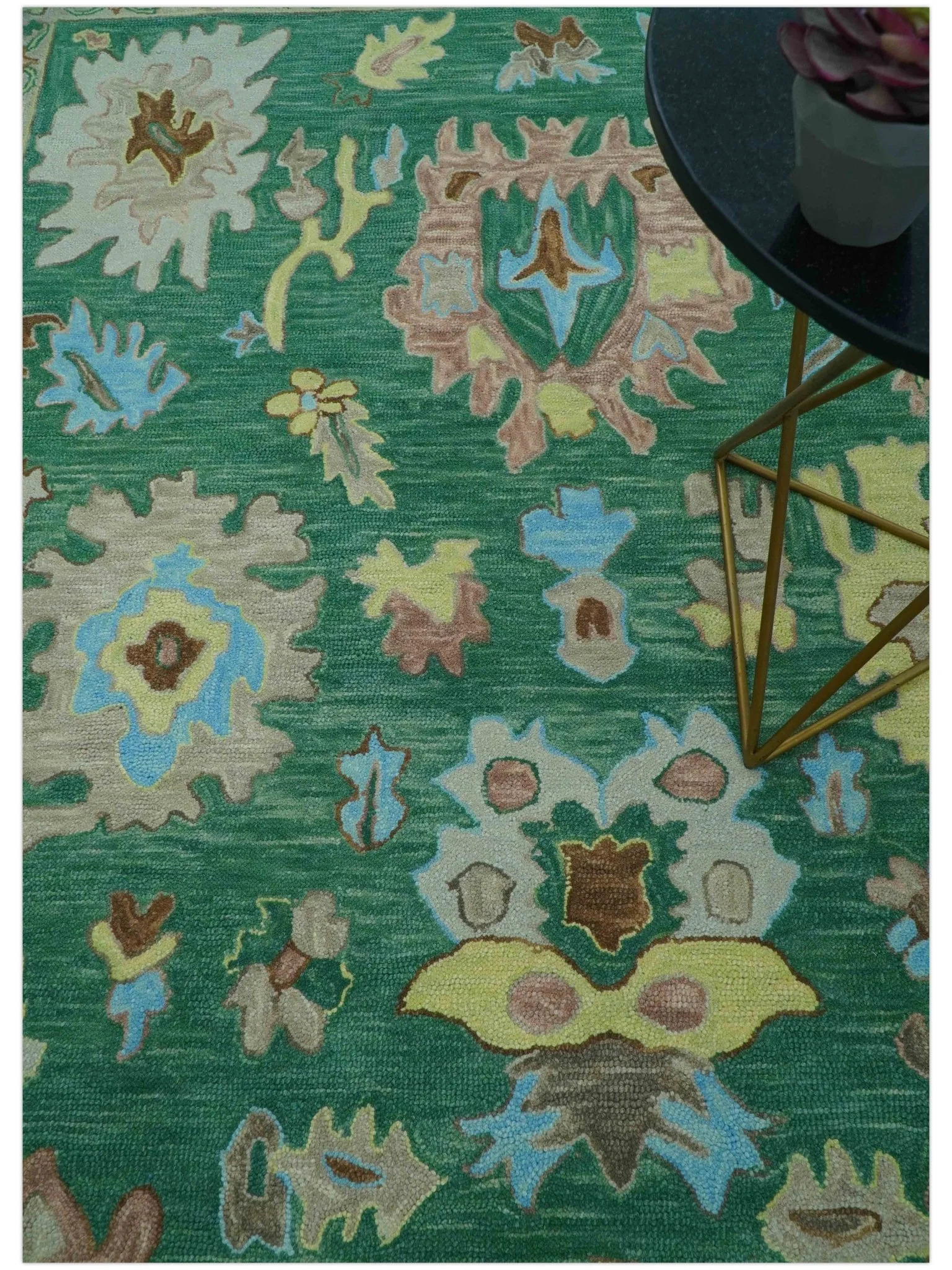 Custom Made Traditional Oushak Green Hand Tufted Wool Area Rug - Image 3