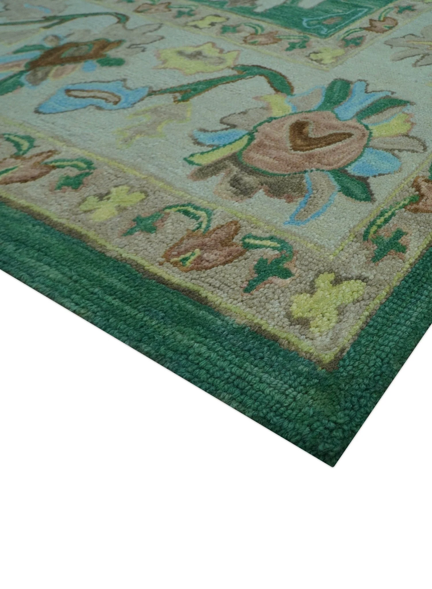 Custom Made Traditional Oushak Green Hand Tufted Wool Area Rug - Image 5
