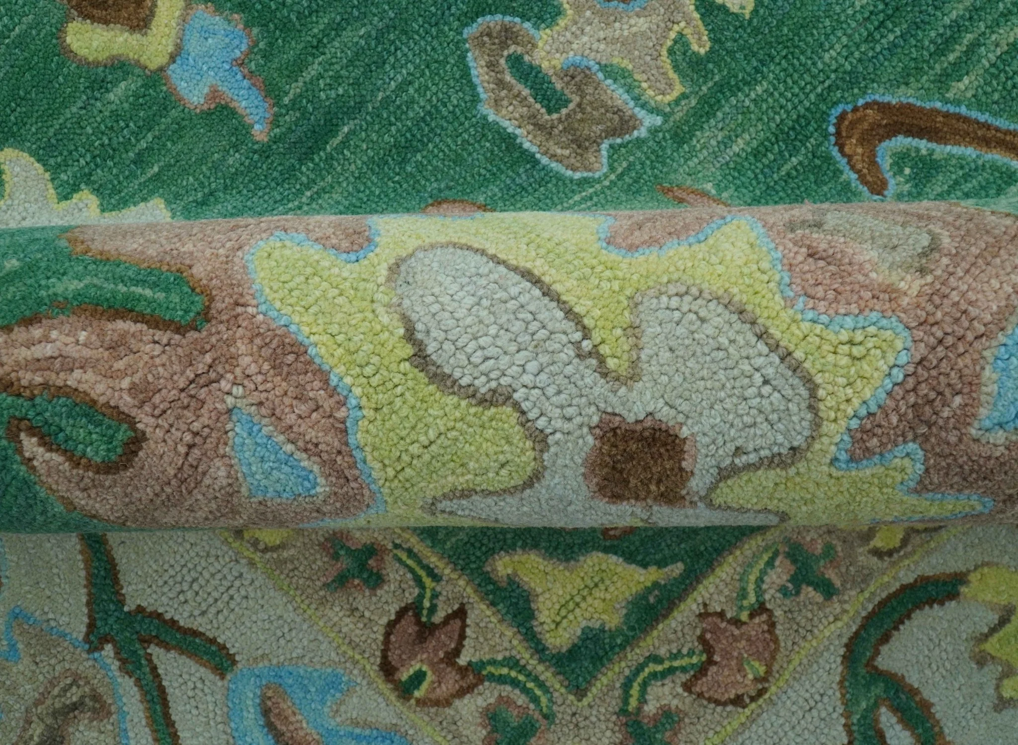 Custom Made Traditional Oushak Green Hand Tufted Wool Area Rug - Image 8