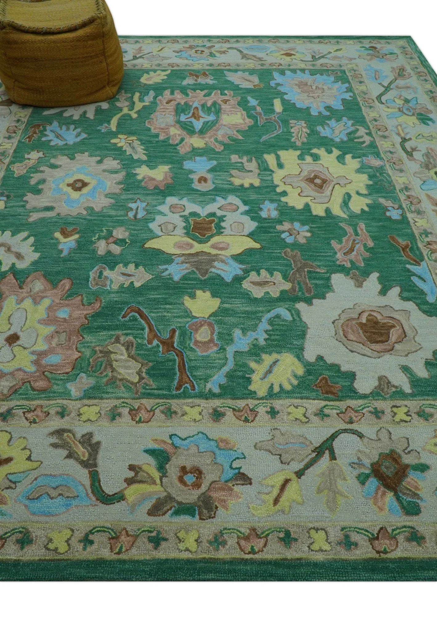 Custom Made Traditional Oushak Green Hand Tufted Wool Area Rug - Image 9