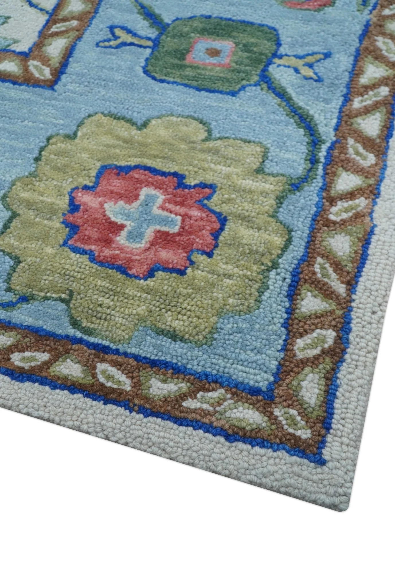 Custom Made Modern Oushak Ivory And Blue Hand Tufted Wool Area Rug - Image 4