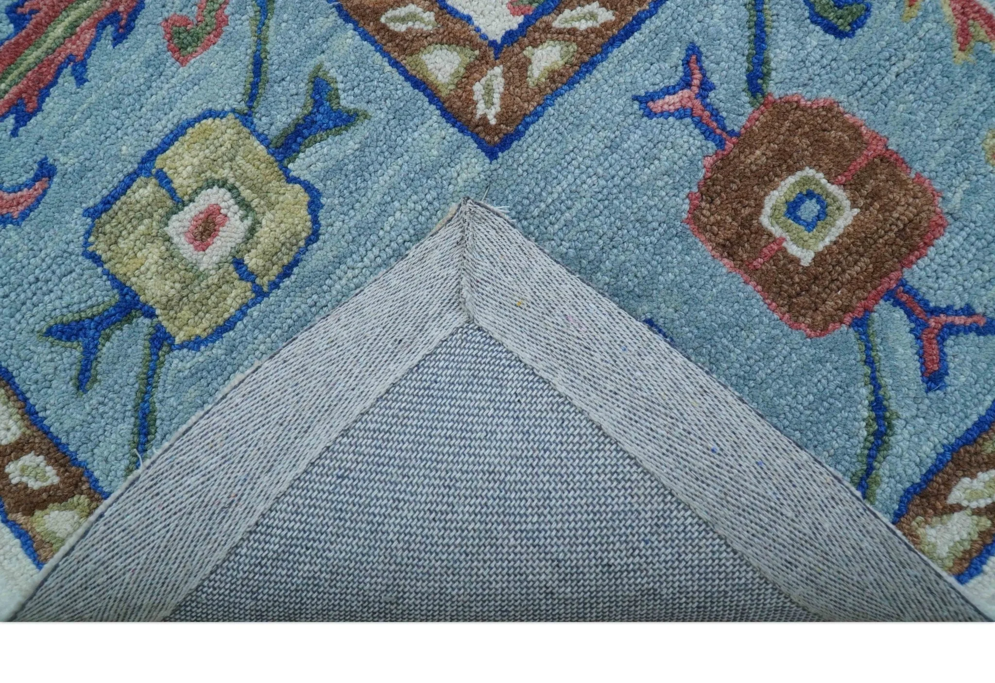 Custom Made Modern Oushak Ivory And Blue Hand Tufted Wool Area Rug - Image 8