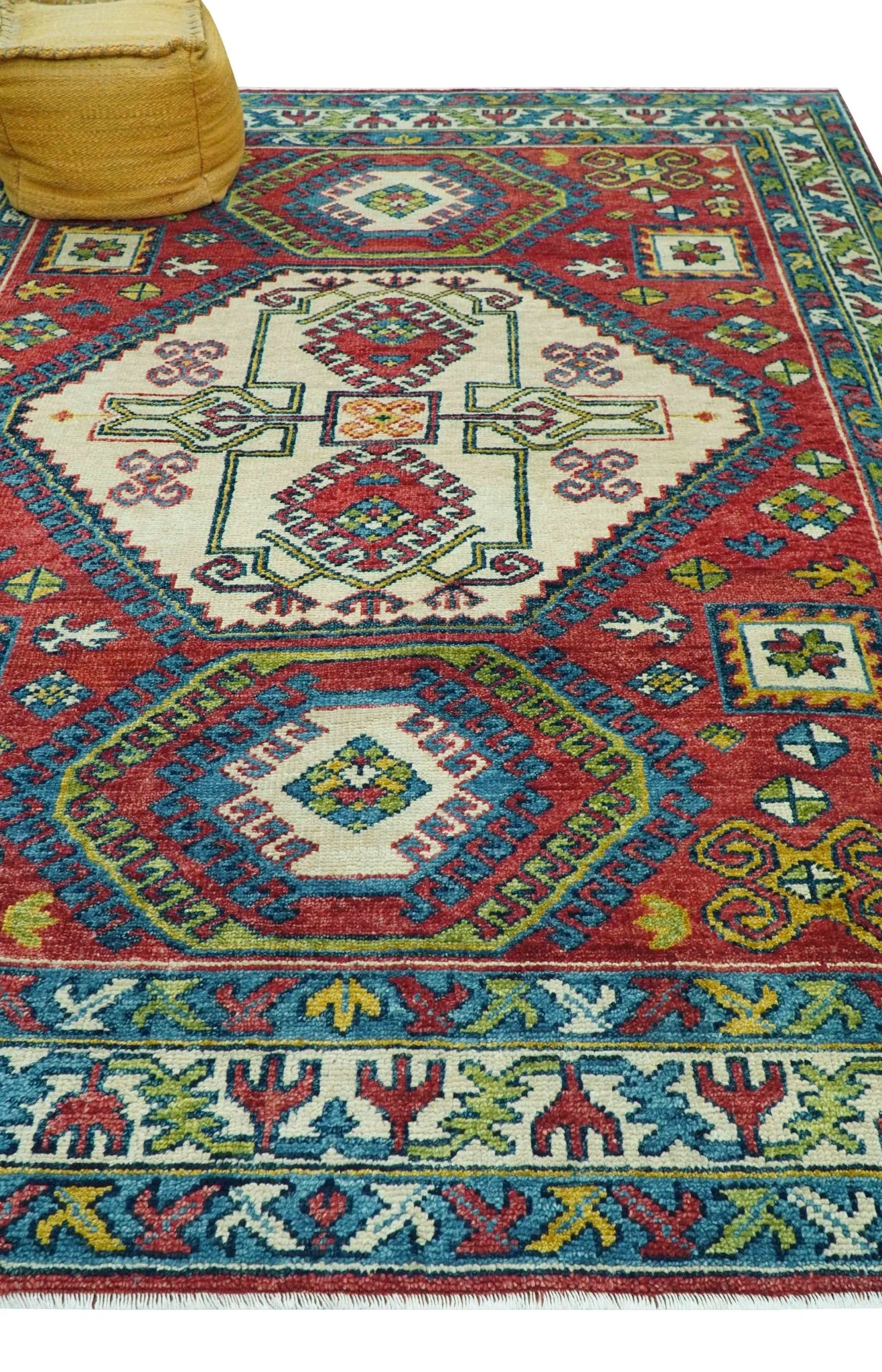 Custom Made Traditional Persian Design Red And Ivory Hand Knotted Wool Rug - Image 10