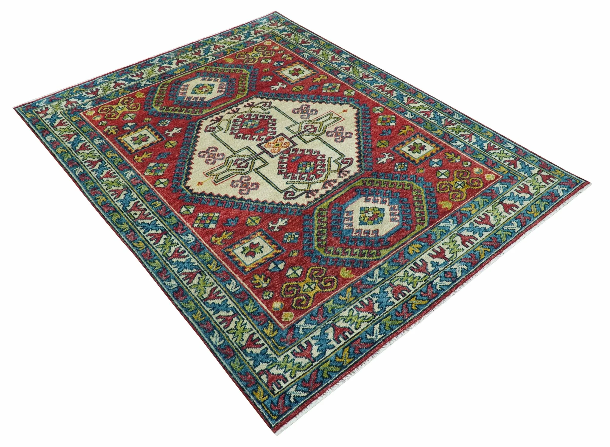 Custom Made Traditional Persian Design Red And Ivory Hand Knotted Wool Rug - Image 4