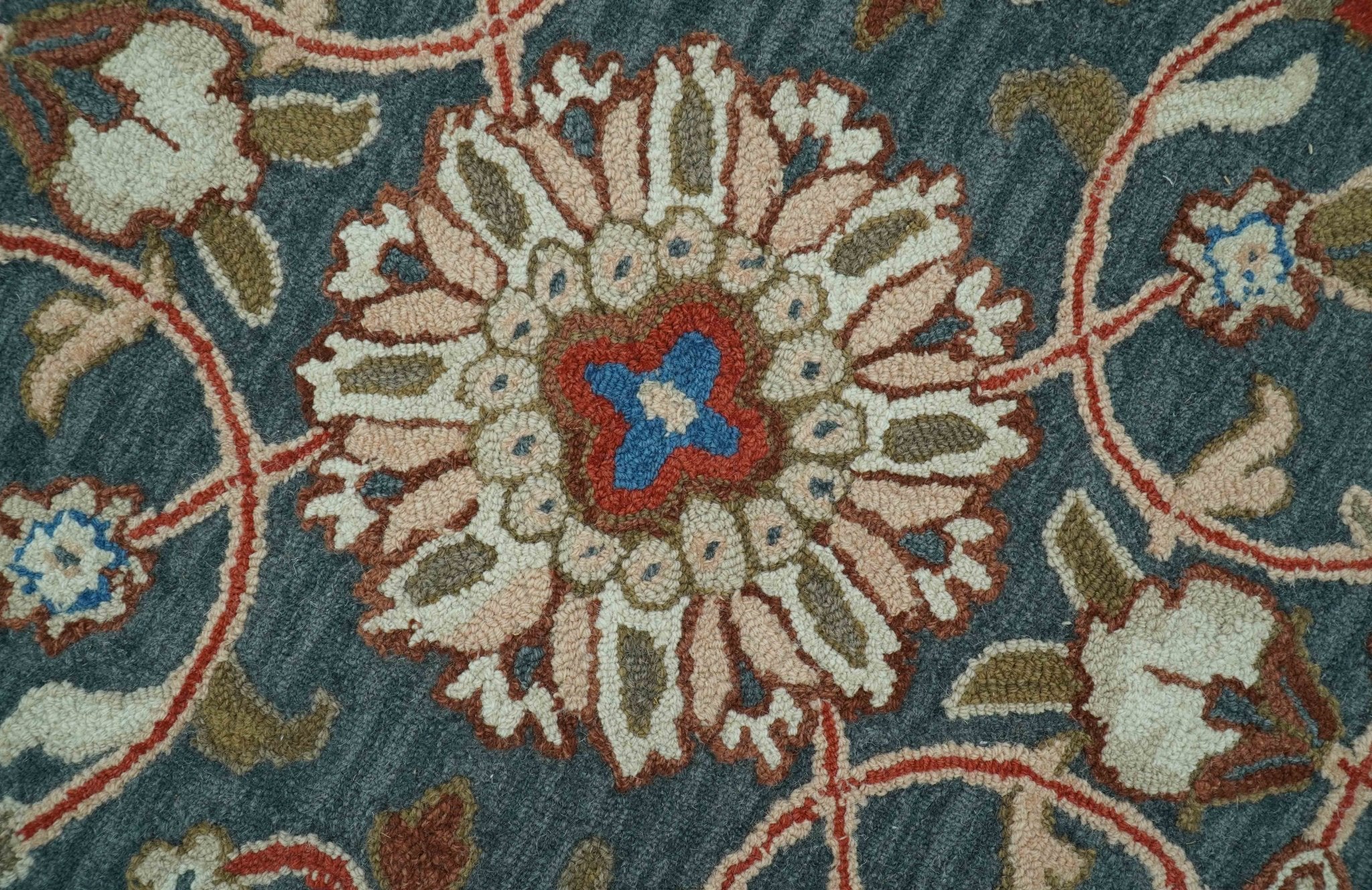 Custom Made Traditional Persian Design Silver, Blue And Rust Hand Tufted Wool Area Rug - Image 6