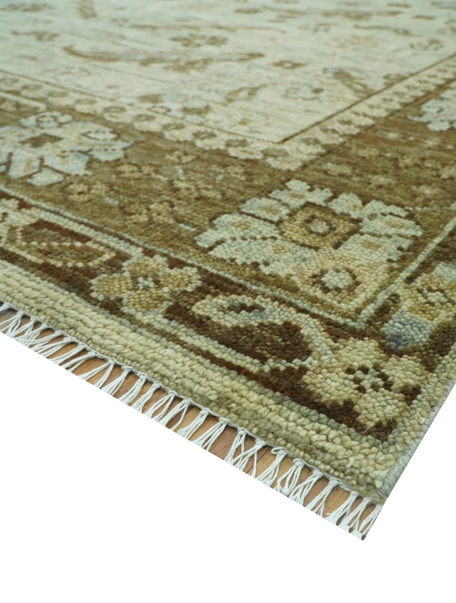 Custom Made Traditional Design Beige And Brown Hand Knotted wool area rug - Image 10