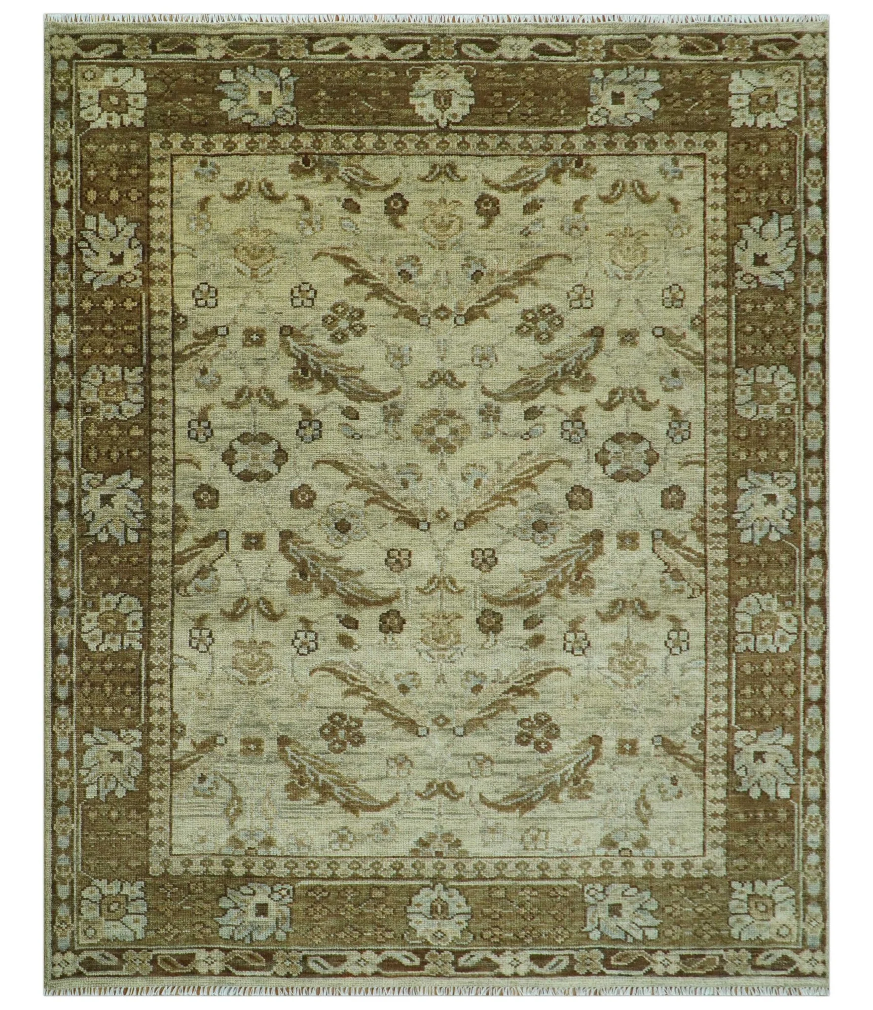 Custom Made Traditional Design Beige And Brown Hand Knotted wool area rug - Image 11