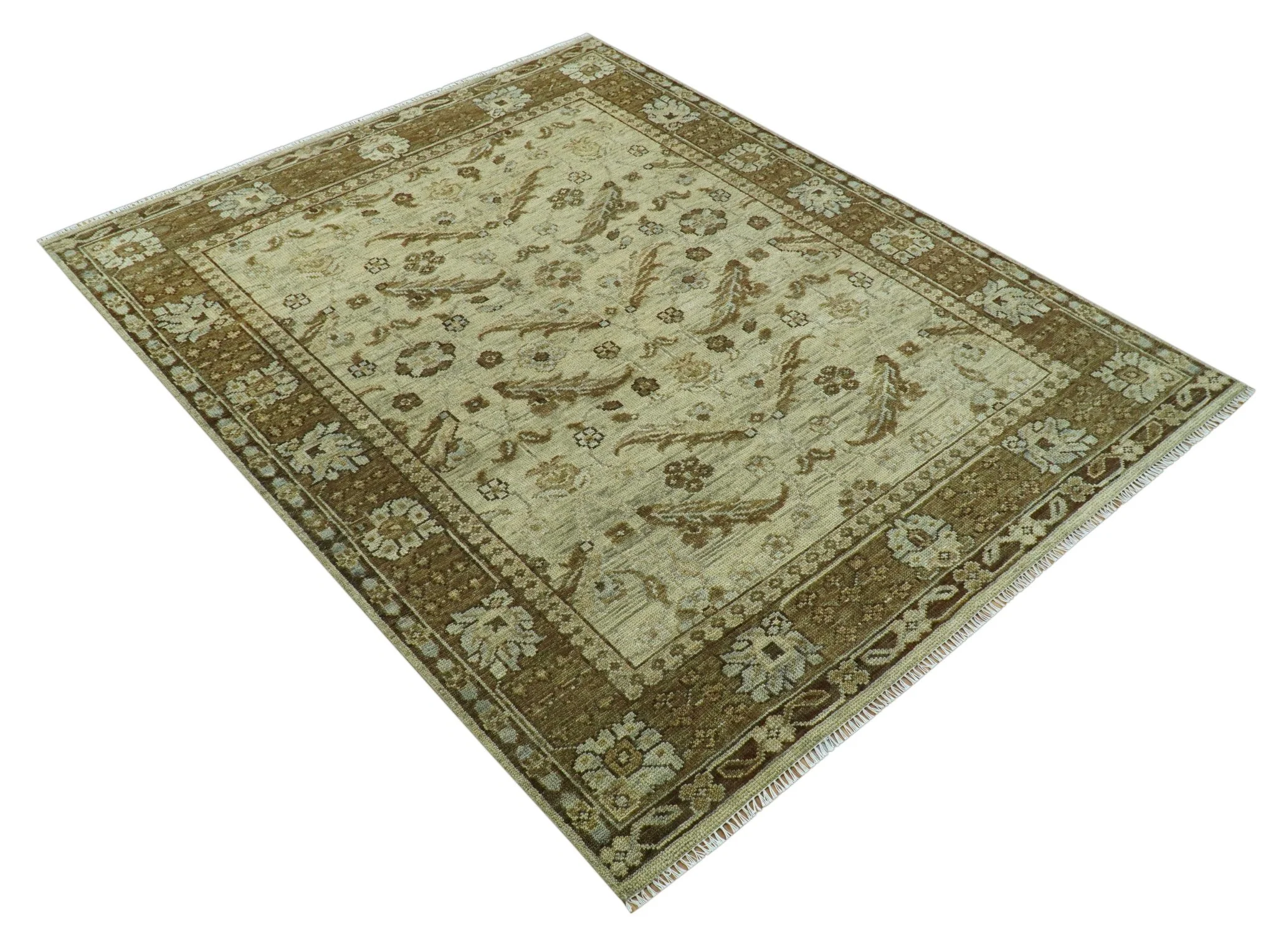 Custom Made Traditional Design Beige And Brown Hand Knotted wool area rug - Image 12