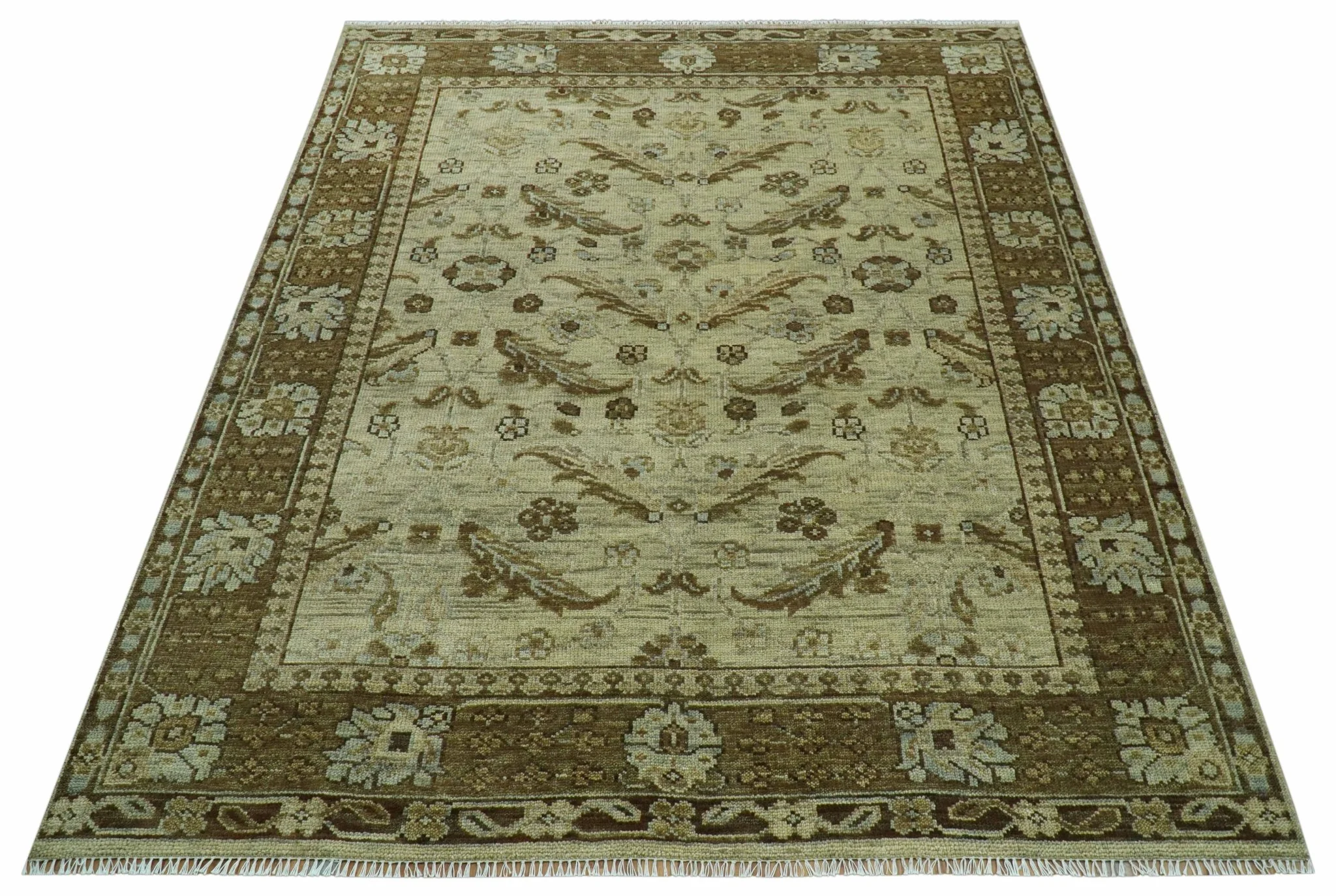 Custom Made Traditional Design Beige And Brown Hand Knotted wool area rug - Image 13