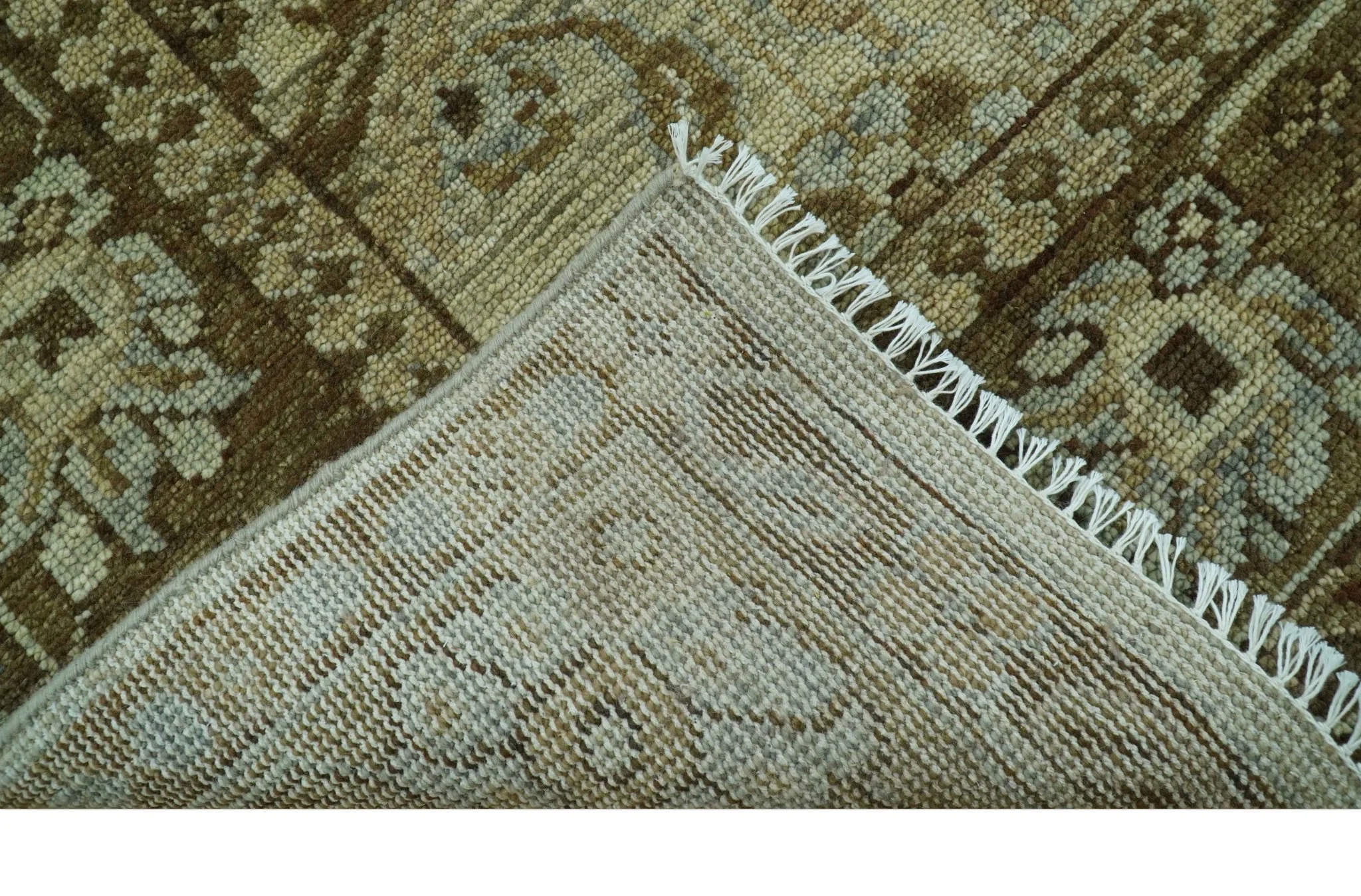 Custom Made Traditional Design Beige And Brown Hand Knotted wool area rug - Image 8