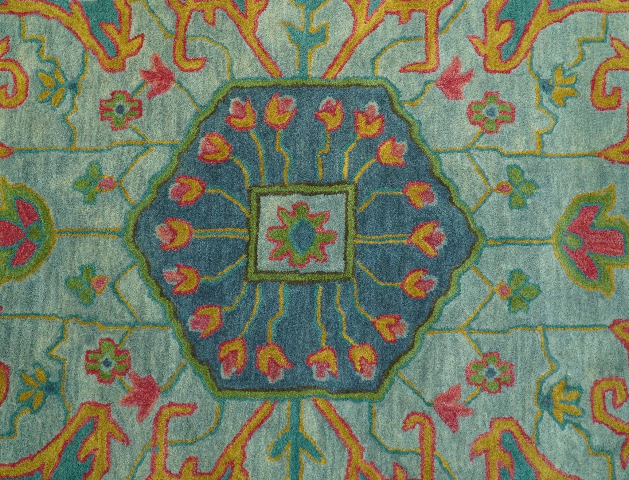 Custom Made Traditional Serapi Design Blue And Yellow Hand Tufted Wool Rug - Image 6