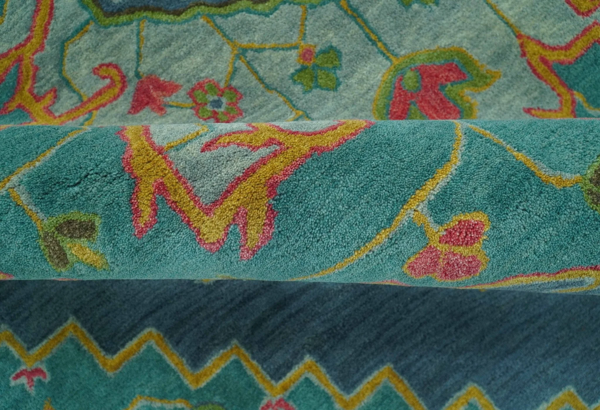 Custom Made Traditional Serapi Design Blue And Yellow Hand Tufted Wool Rug - Image 7
