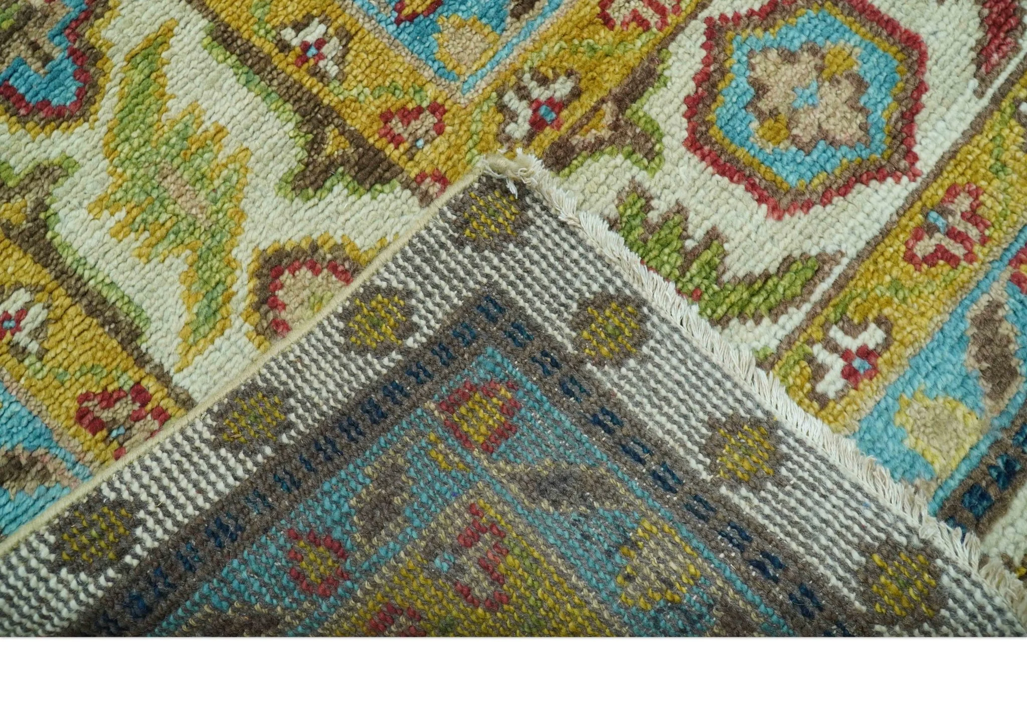 Custom Made Traditional Serapi Design Ivory And Blue Hand Knotted Wool Rug - Image 4