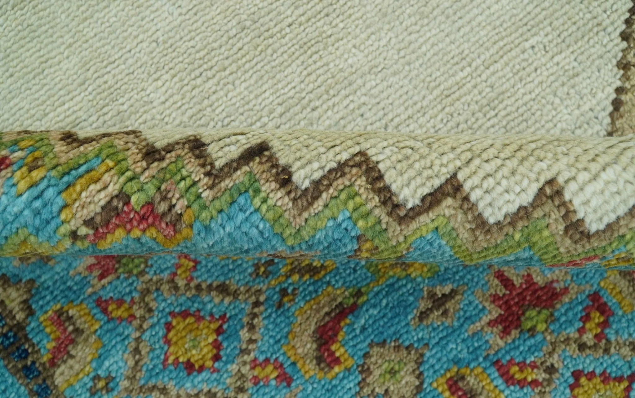 Custom Made Traditional Serapi Design Ivory And Blue Hand Knotted Wool Rug - Image 8