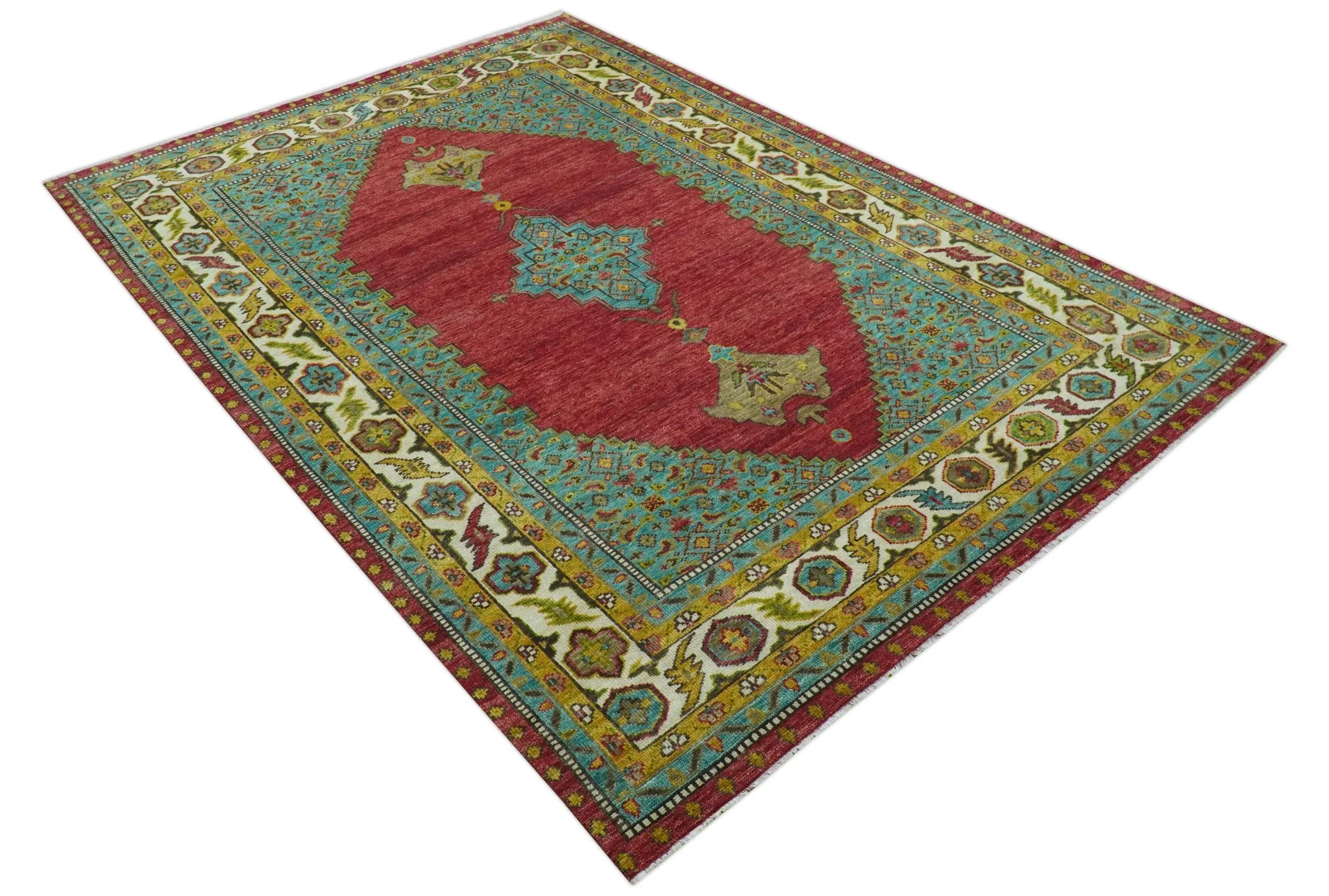 Custom Made Traditional Serapi Red And Blue Hand Knotted Wool Rug - Image 11