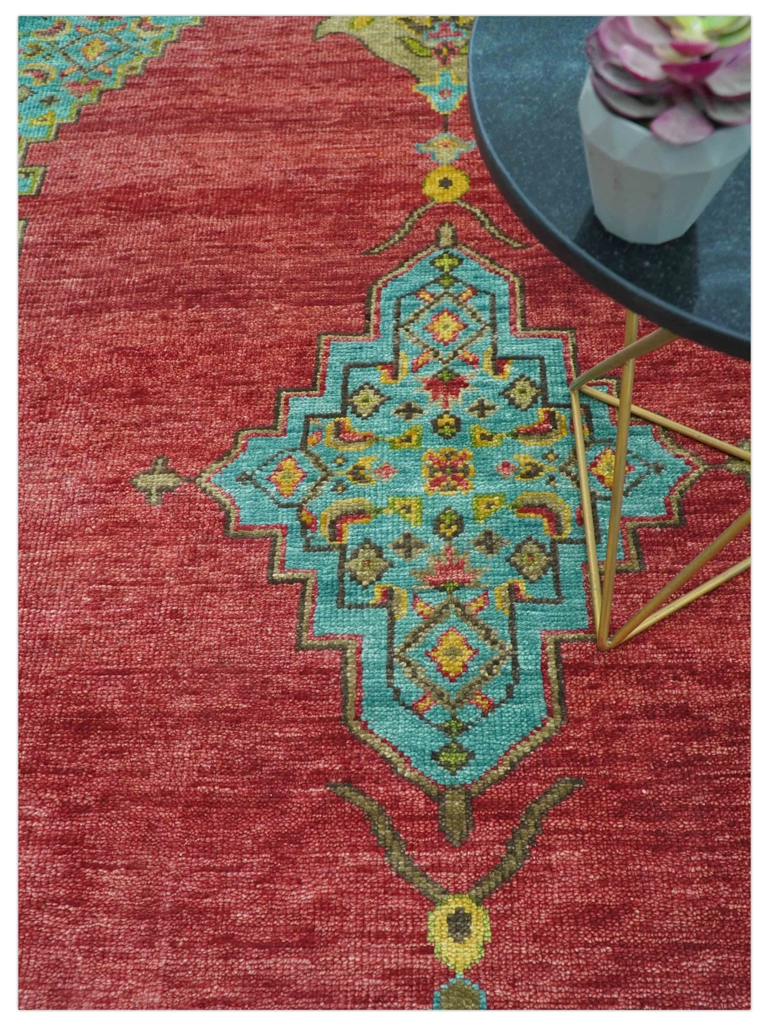 Custom Made Traditional Serapi Red And Blue Hand Knotted Wool Rug - Image 3