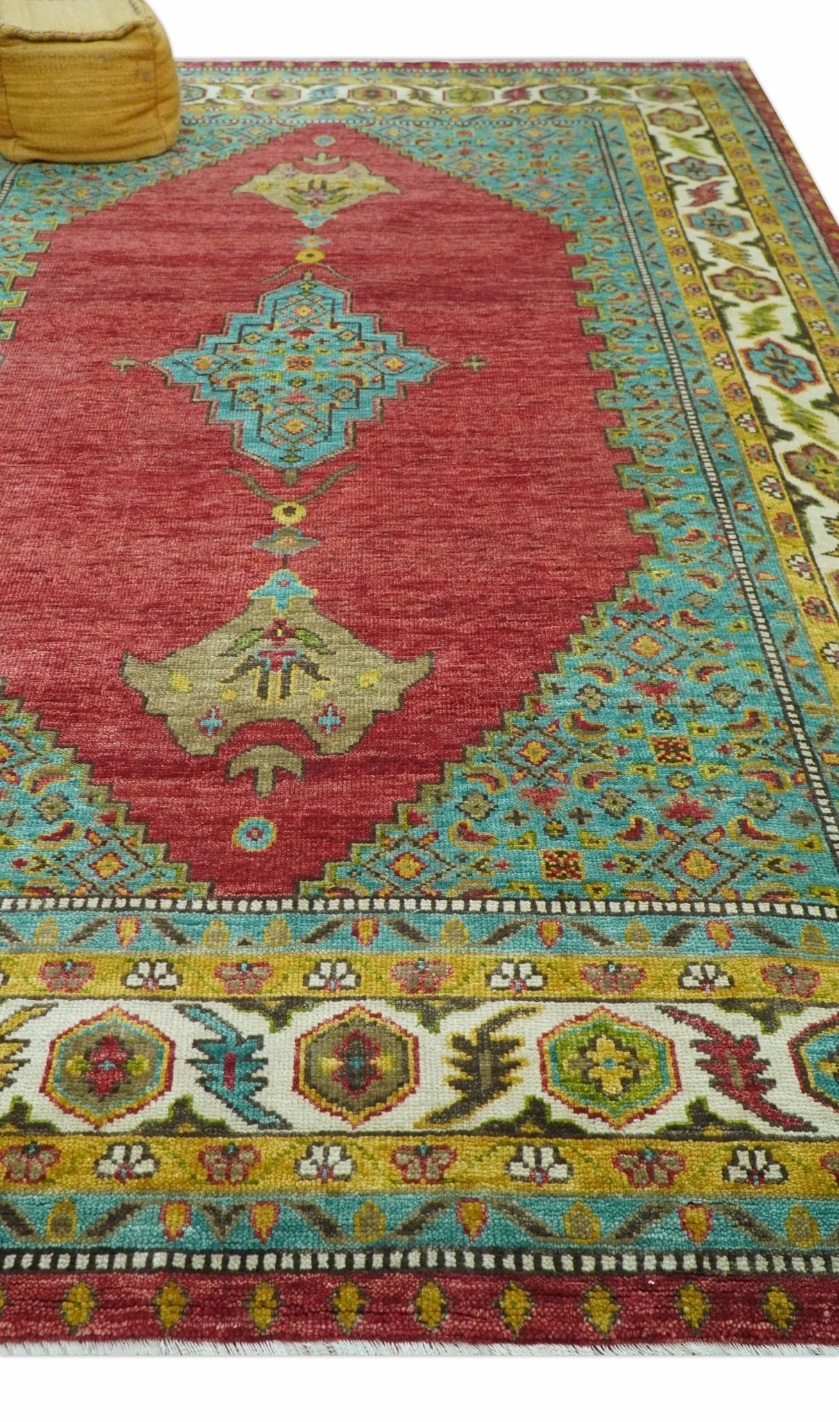 Custom Made Traditional Serapi Red And Blue Hand Knotted Wool Rug - Image 4