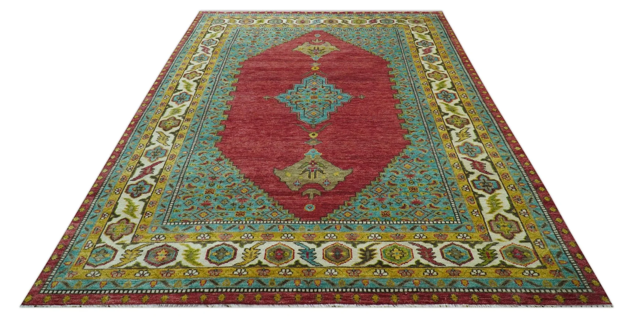 Custom Made Traditional Serapi Red And Blue Hand Knotted Wool Rug - Image 5