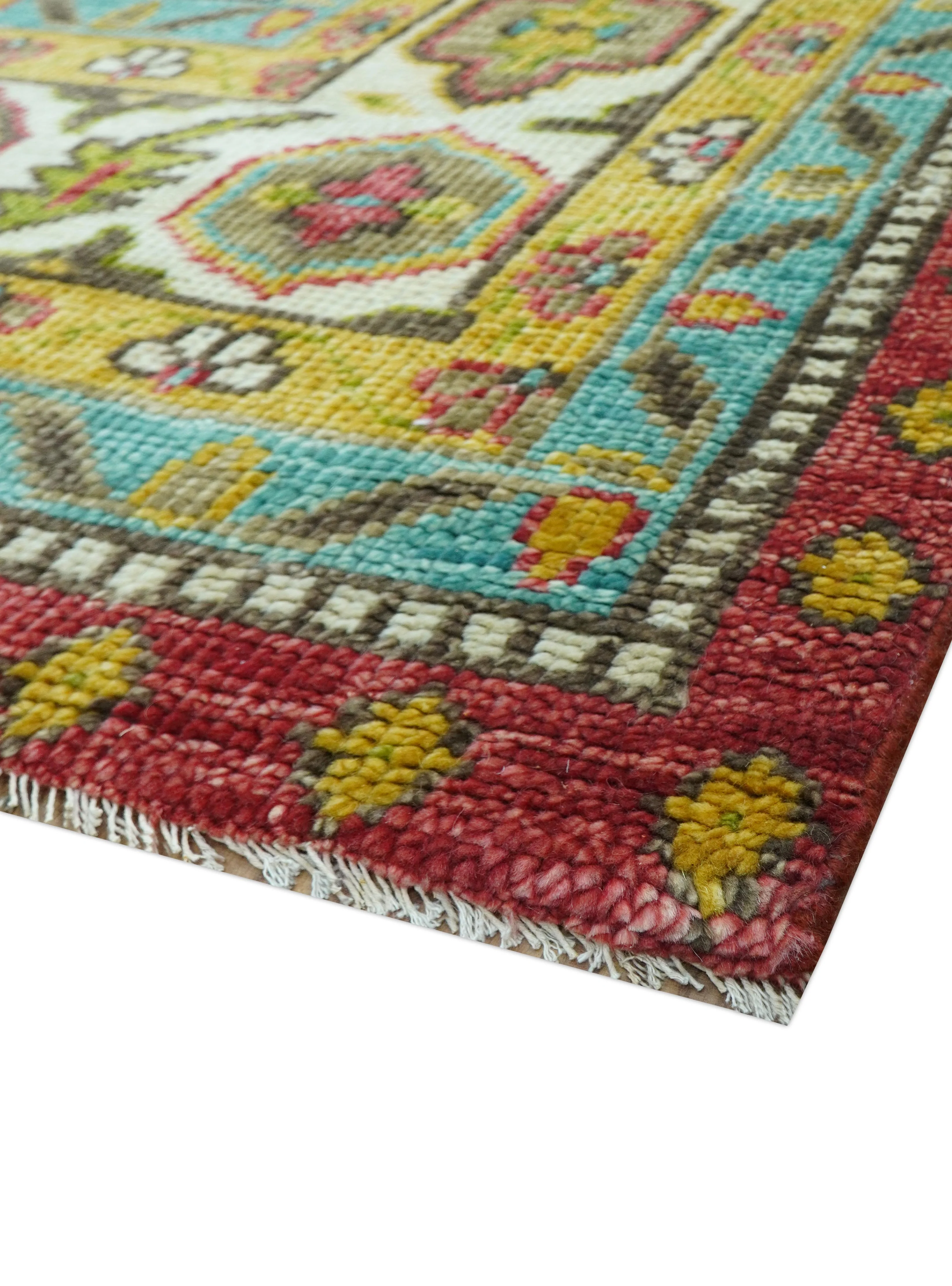 Custom Made Traditional Serapi Red And Blue Hand Knotted Wool Rug - Image 7